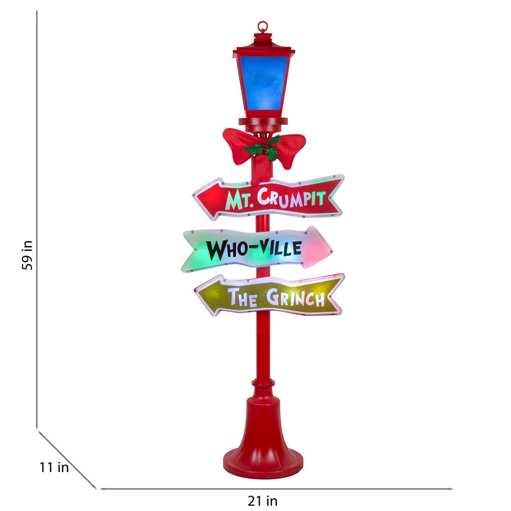 Grinch The Grinch 60-in Lamp Post Free Standing Decoration with Clear LED  Lights at