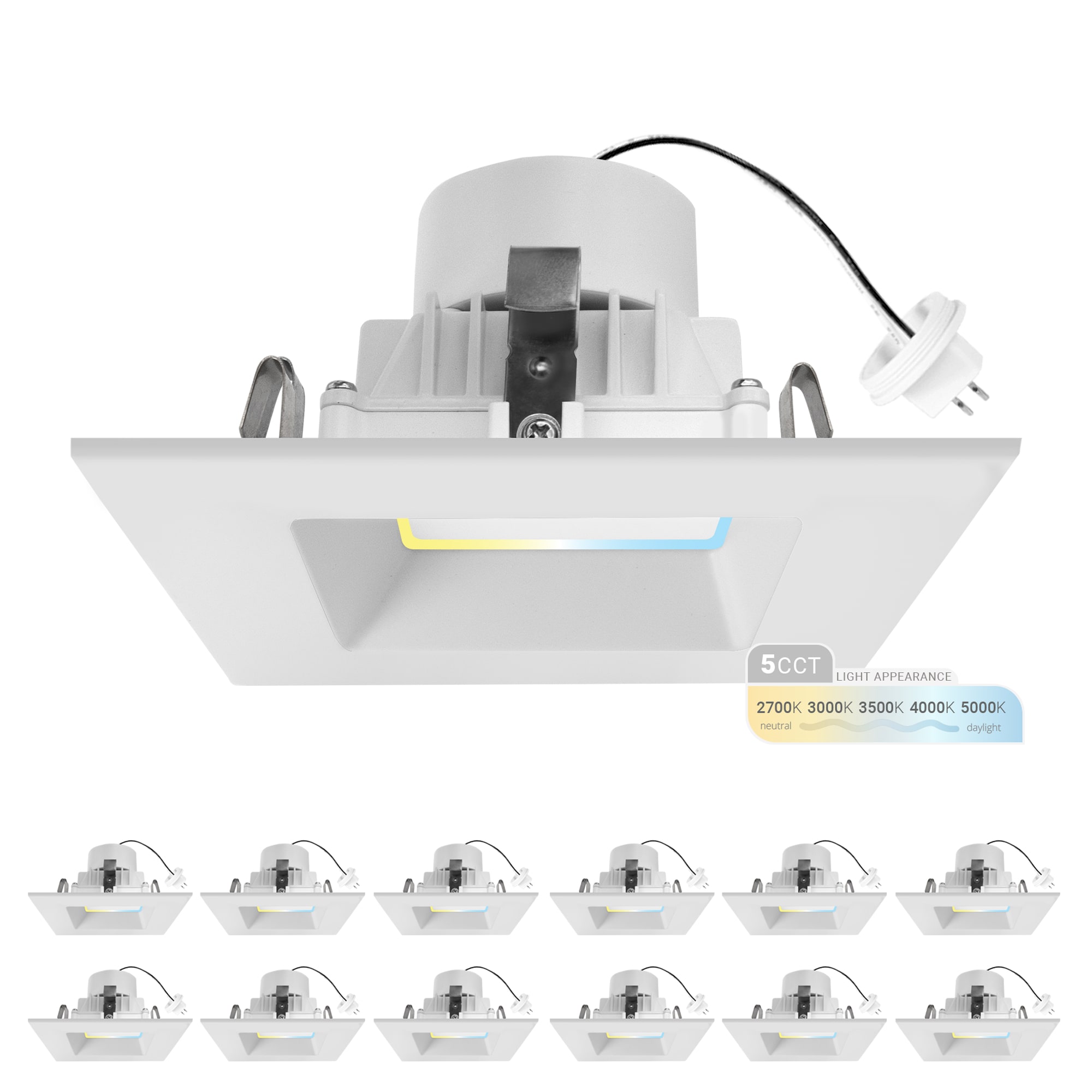 NUWATT SQDL4MR16LV5CTWH12P White 4-in 660 -Lumens Switchable white Square Dimmable LED Damp rated Recessed Downlight 12 -Pack