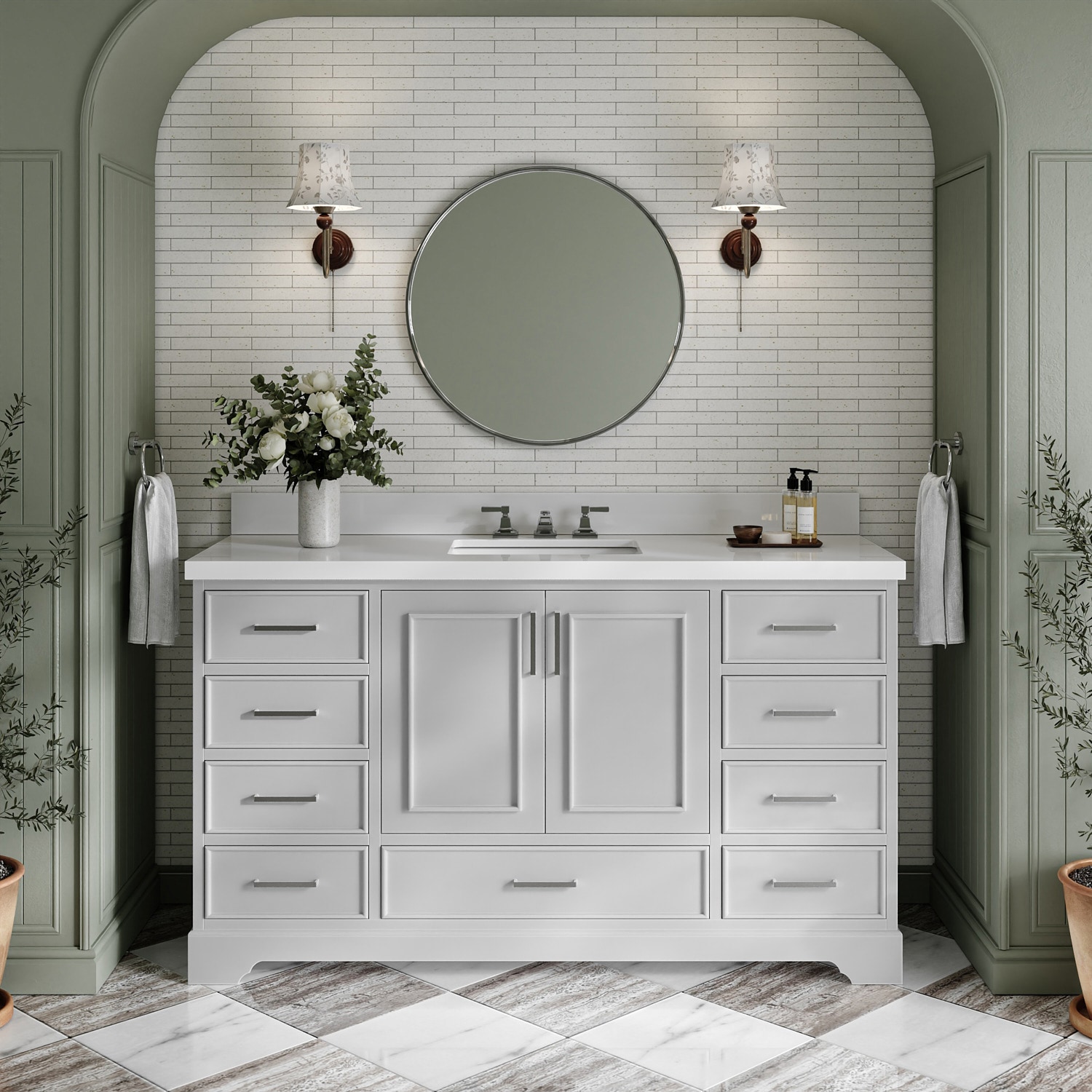 ARIEL M061SWQRVOGRY Stafford 60-in Gray Undermount Single Sink Bathroom Vanity with Pure White Quartz Quartz Top