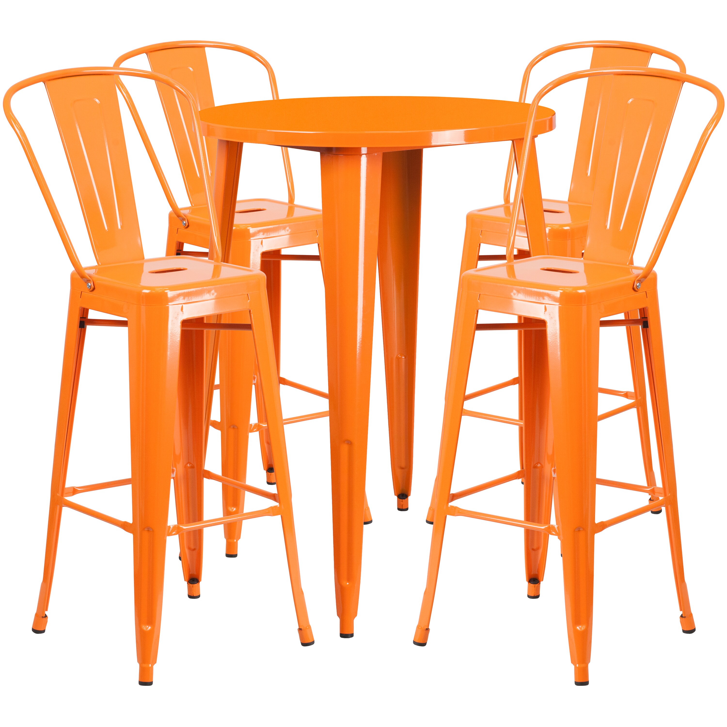Flash Furniture 889142082378 Callum Commercial Grade 30-in Round Orange Metal Indoor-Outdoor Bar Table Set with 4 Cafe Stools