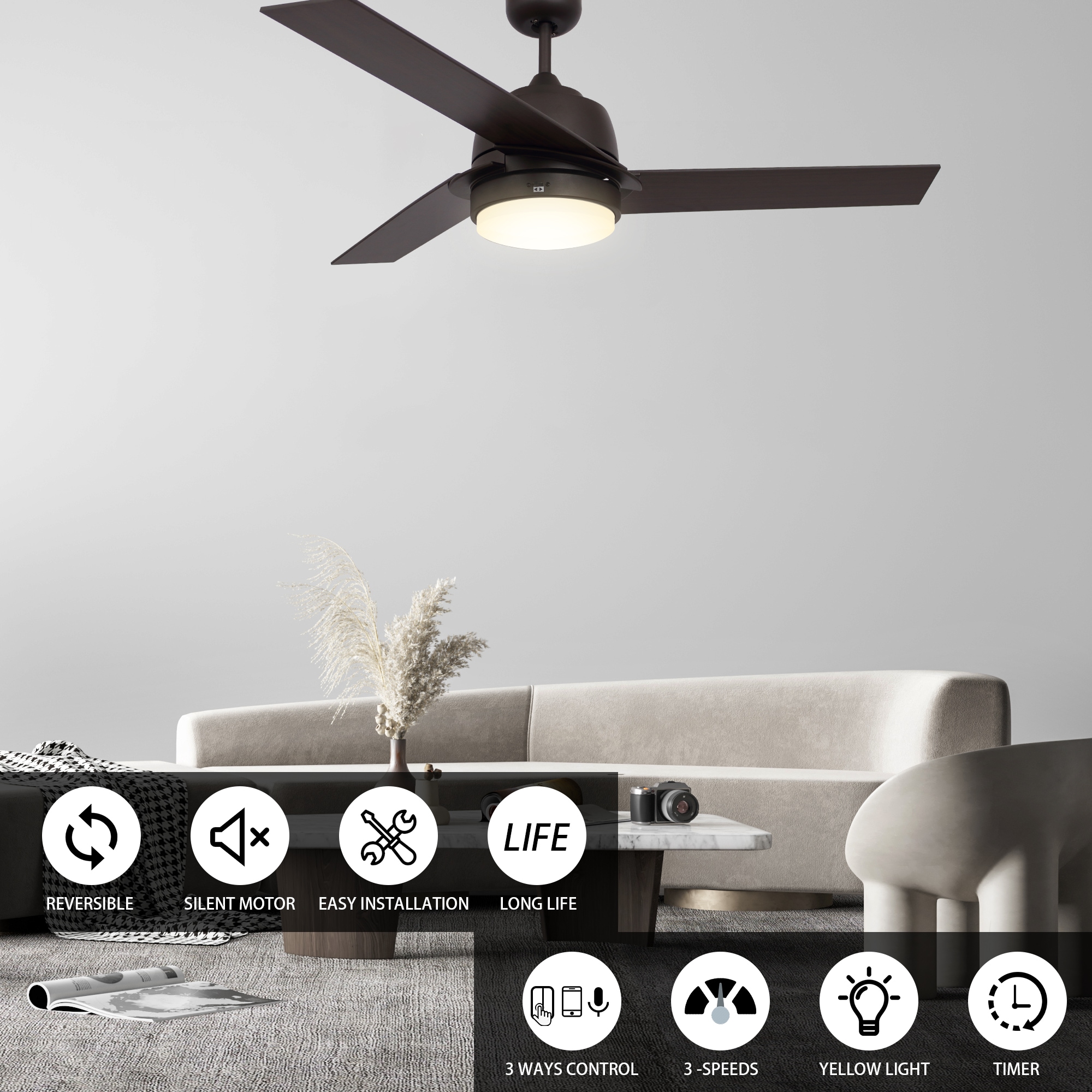 CARRO USA Addison 52-in Bronze with Walnut Blades Indoor Smart Ceiling ...