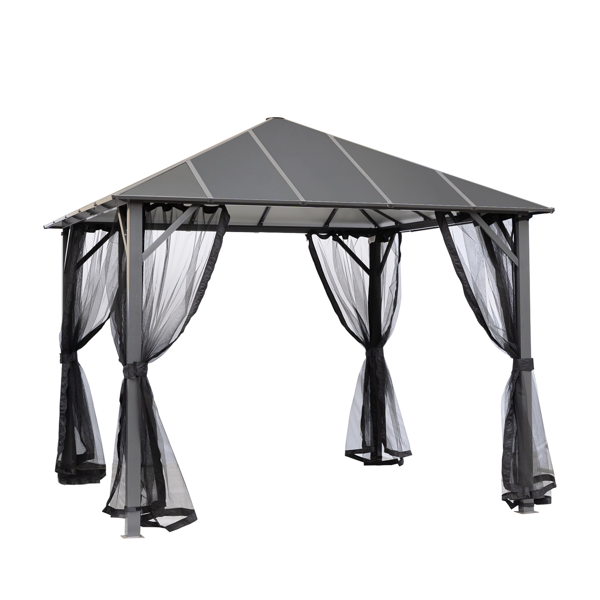 GZMR GZ-731MXA-AOR 9-ft x 9-ft 10 ft. x 10 ft. Outdoor Hardtop Insulated Aluminum Frame Patio Gazebo Gray with Hardtop Roof (Screen Included)