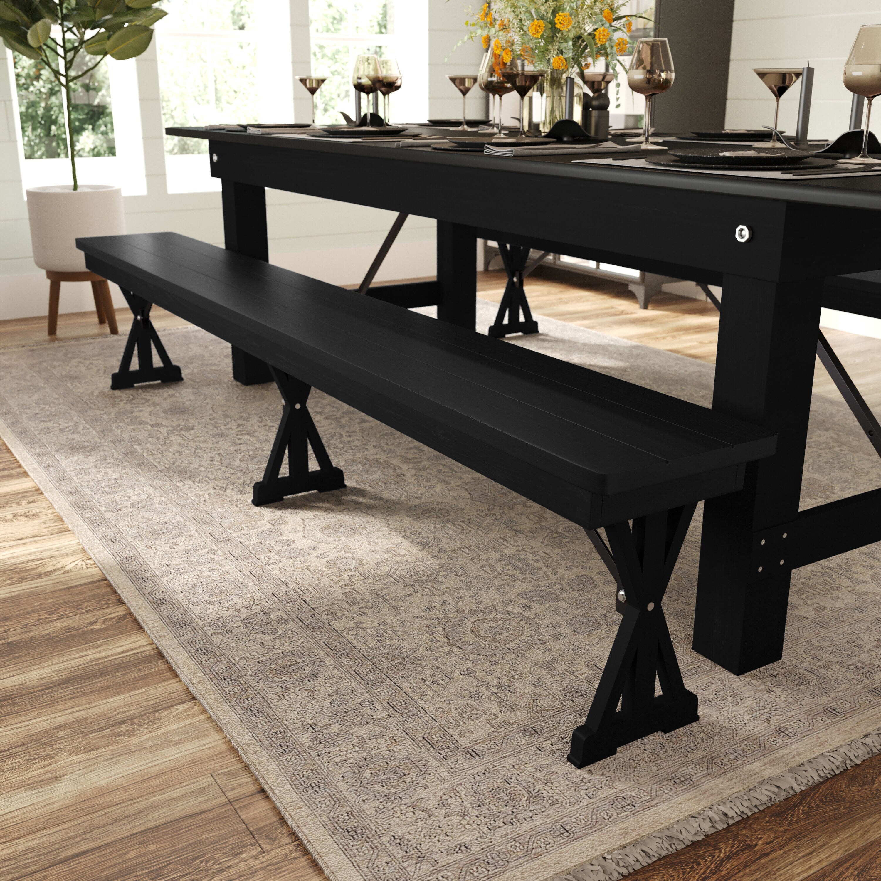 Merrick Lane Tinsley 8-ft x 12-in Black Wash Solid Pine Folding ...