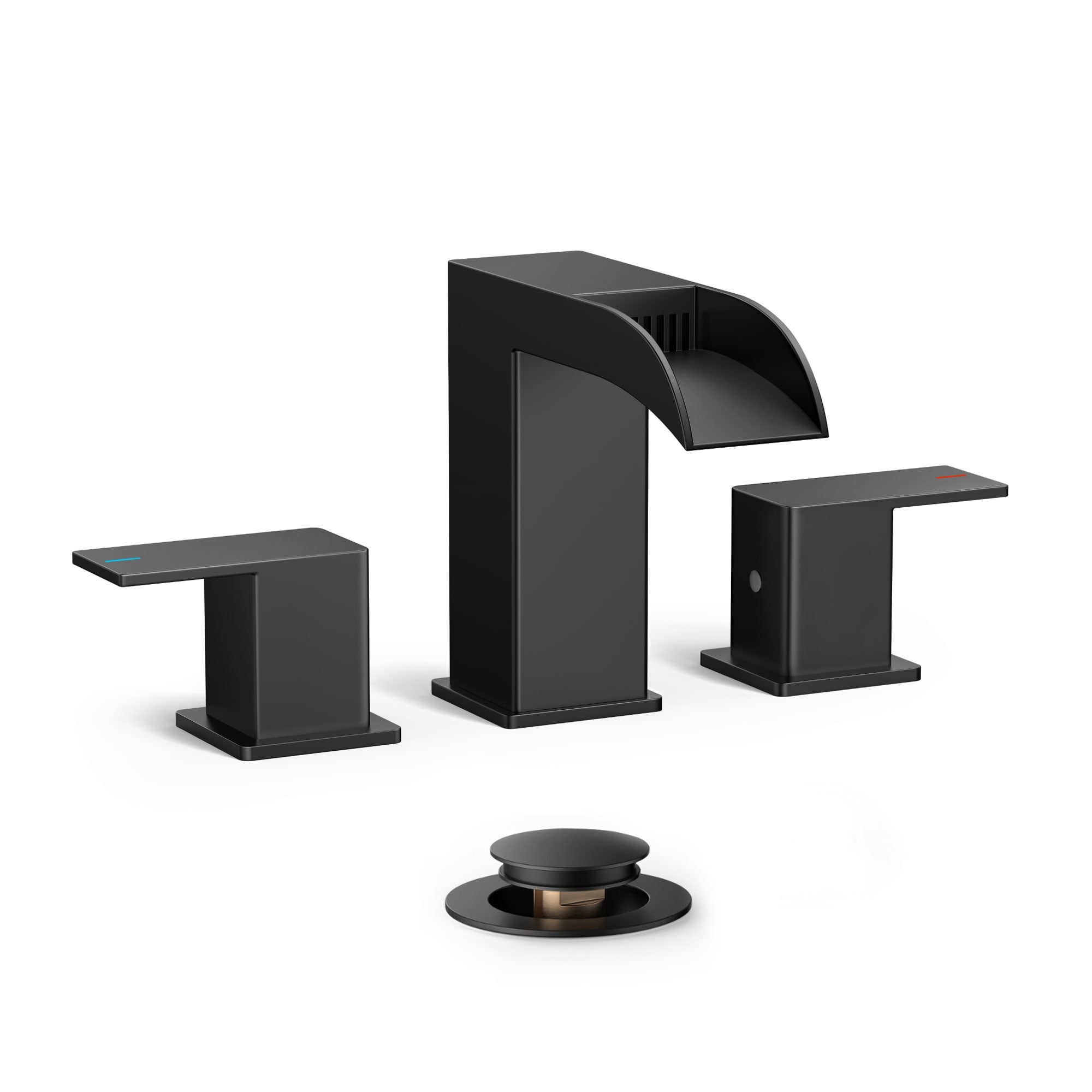 Photo 1 of FURUISI Matte Black Widespread 2-Handle Waterfall Bathroom Sink Faucet with Drain 