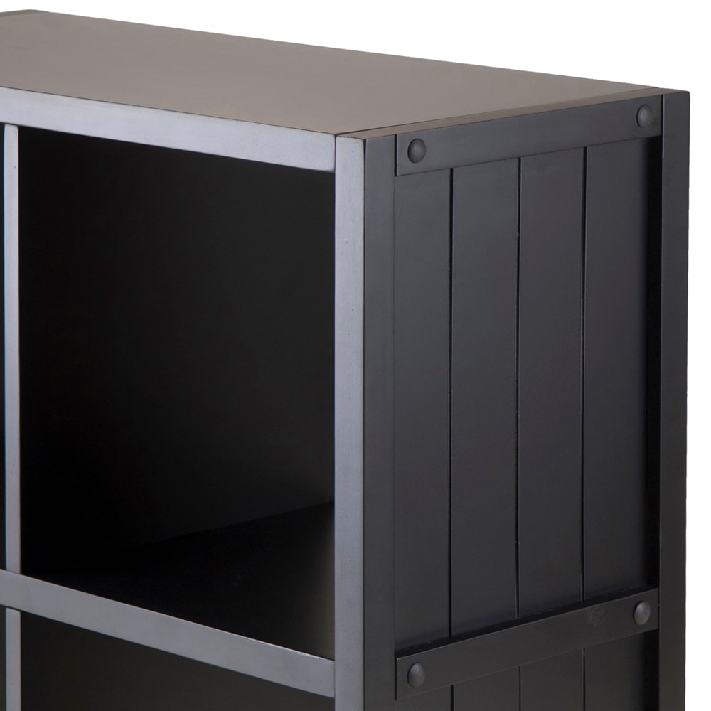 53" Black Wood Transitional 4x2 Cube Shelf with Wainscoting Panels