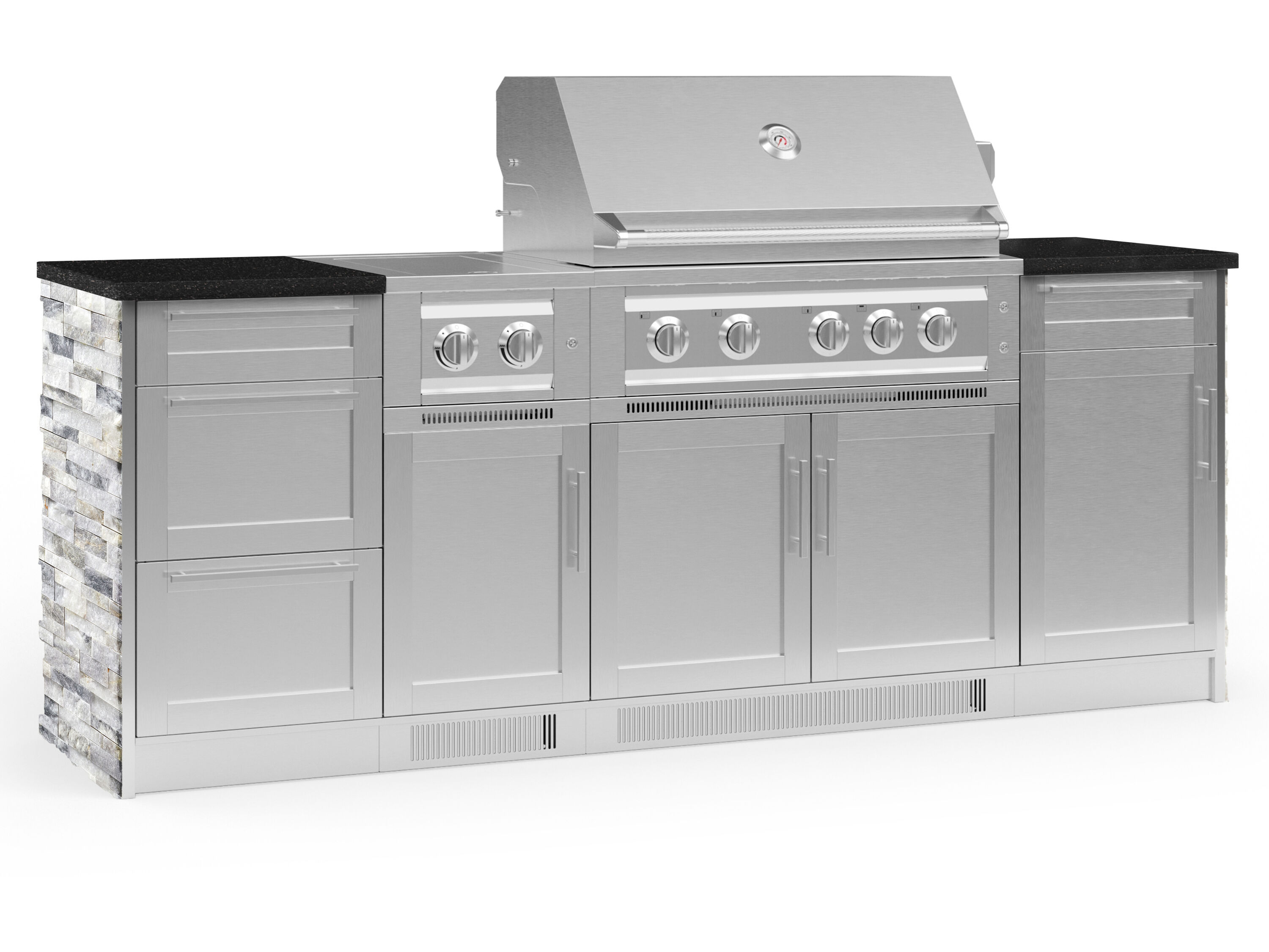 NewAge Products 68673 Signature Series Cabinets Platinum Grill 8 -Piece 91.16-in W x 25.5-in D x 51-in H Modular Outdoor Kitchen Set 7 Burners