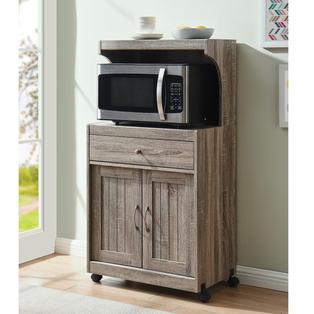 White Microwave Cart 1-Drawer 2-Door 1-Shelf Kitchen Wheeled Utensil Storage 