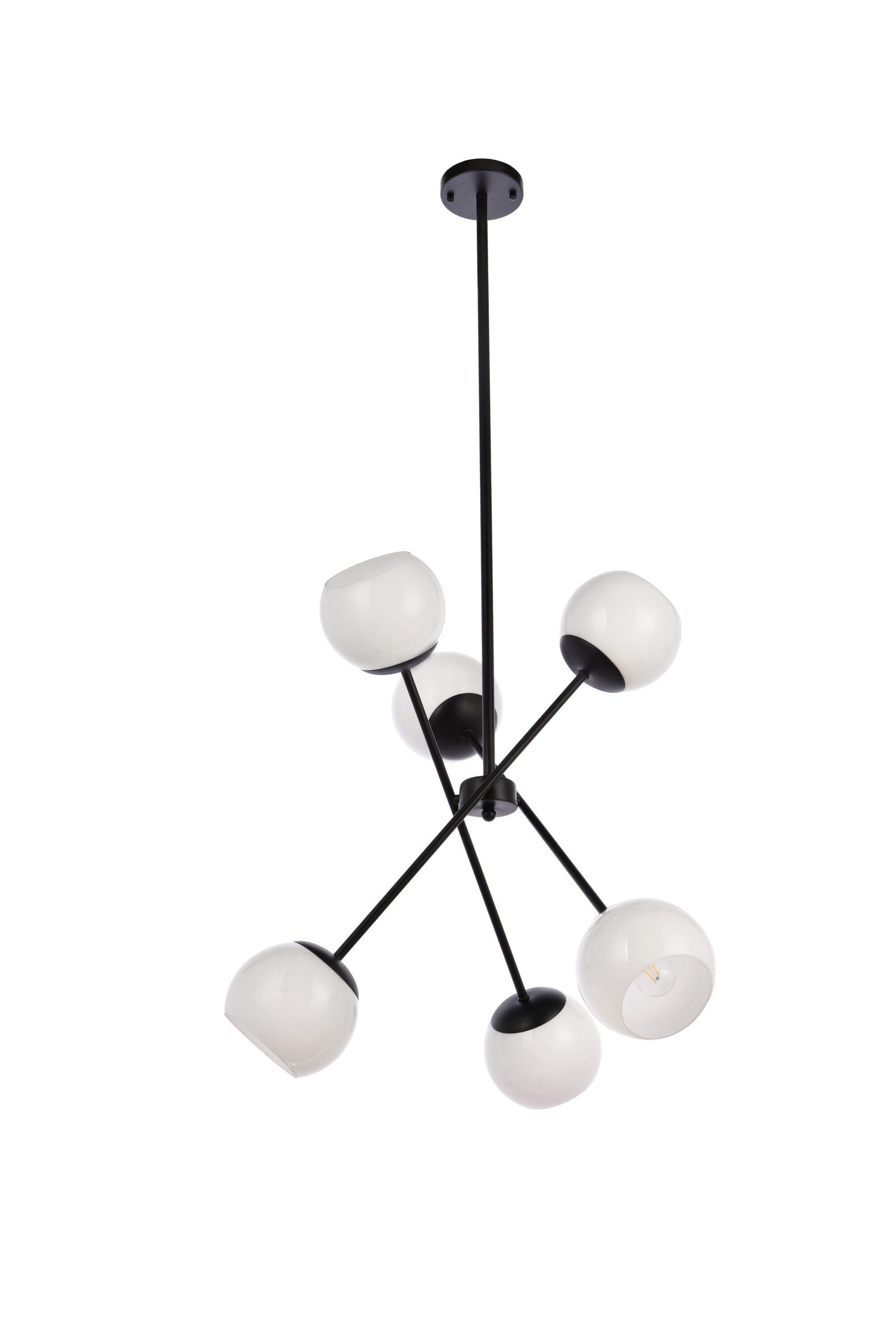 Sleek Zigzag 6-Light Sputnik Chandelier with Black Iron and White Glass