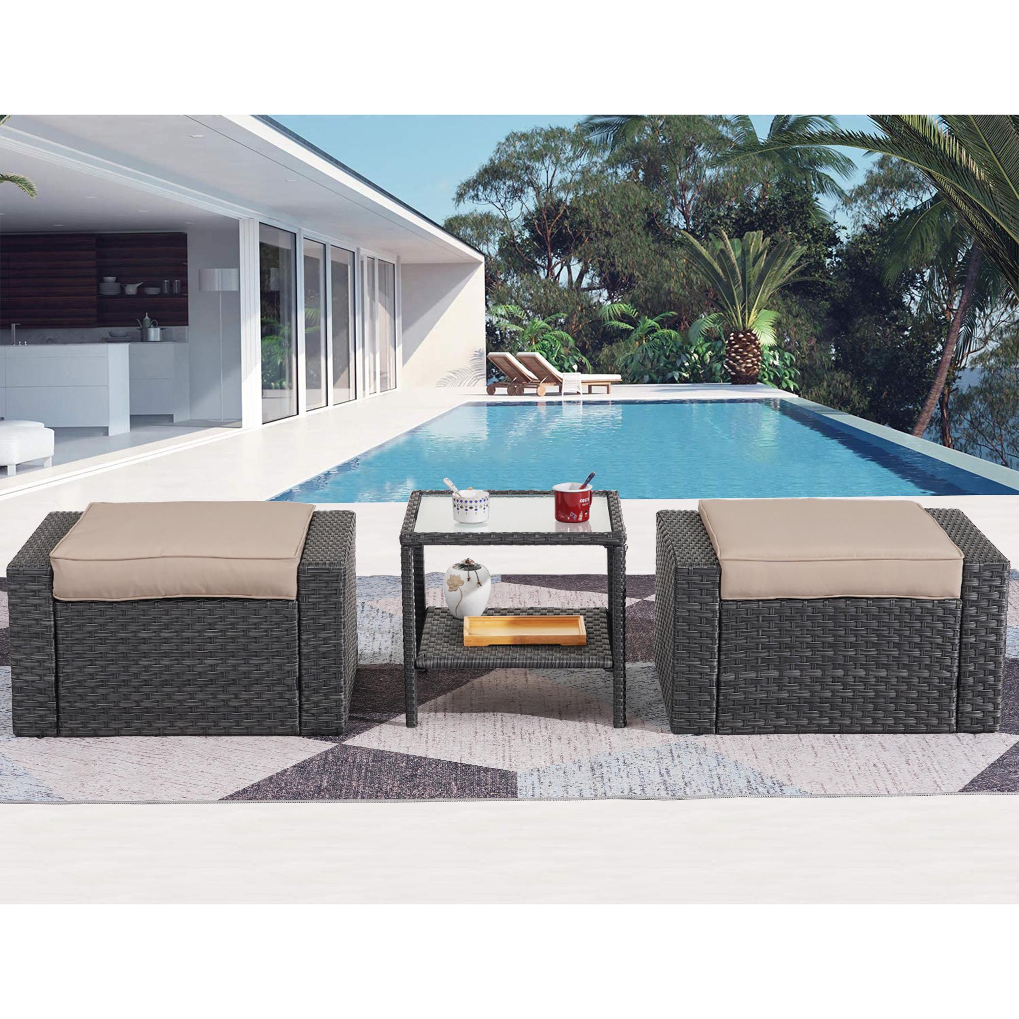 Bayfeve BF-5323HNM 3 -Piece Wicker Patio Conversation Set with Brown Cushions