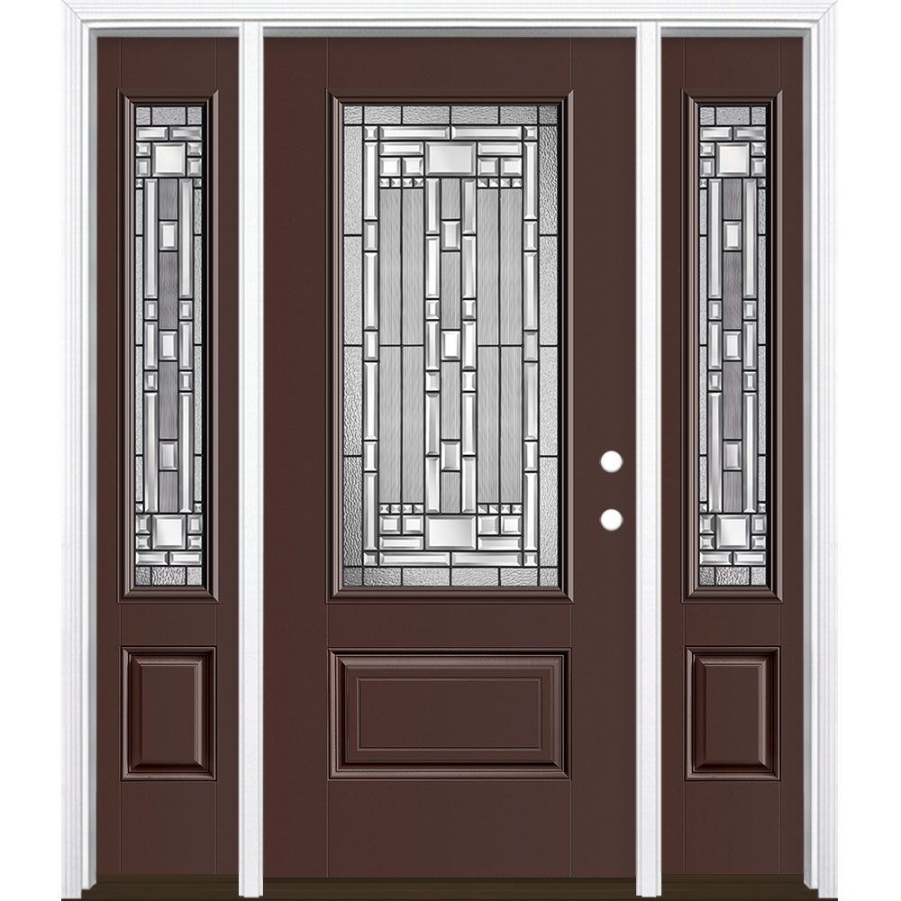 Masonite 3421259 Naples 60-in x 80-in x 4-9/16-in Fiberglass 3/4 lite Left-hand inswing Chocolate Painted Prehung Single door with sidelights Front Door with Brickmould Insulating core Decorative glass