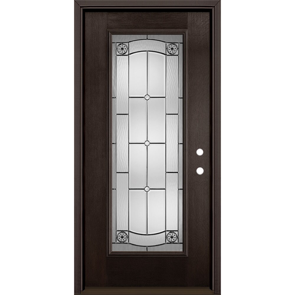 Masonite 1327099 Elan 36-in x 80-in Fiberglass Full Lite Left-Hand Inswing Walnut Stained Prehung Single Front Door with Brickmould Insulating Core