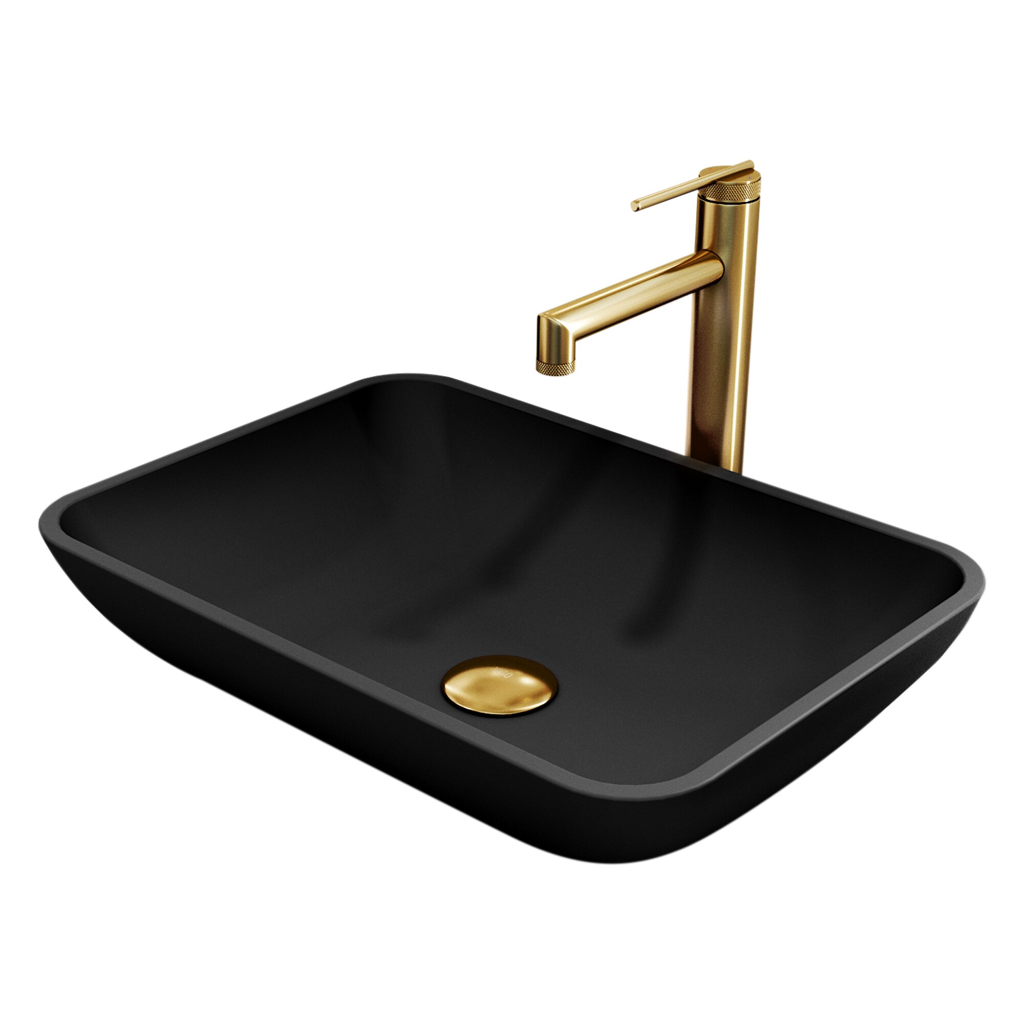 VIGO VGT2052 Sottile Concrete 18-in Vessel Rectangular Modern Black Bathroom Sink with Faucet Included with Drain Included