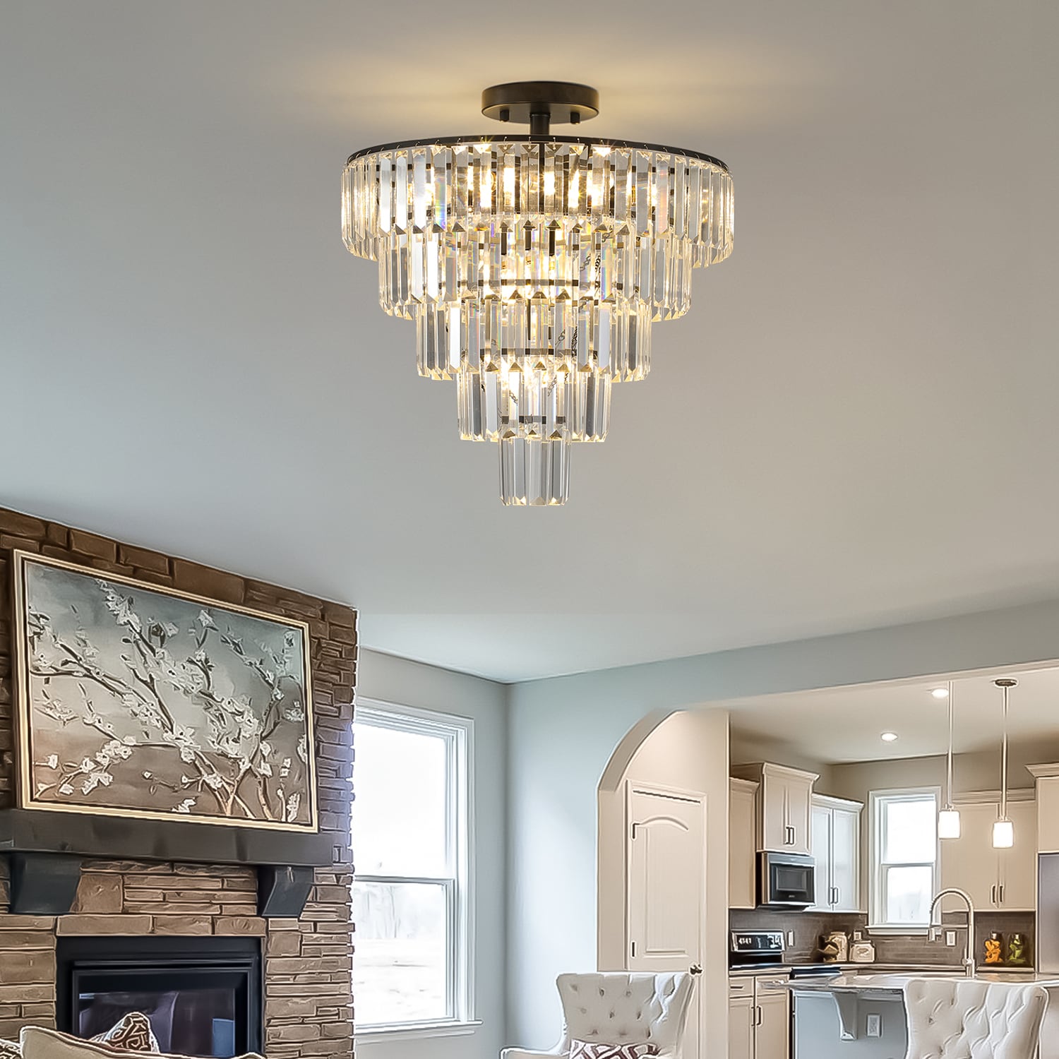 GZMR GR-MG228 20" Black Crystal Chandelier Ceiling Light 10 -Light Black Modern/contemporary Crystal For Use in Bedrooms, Dining Rooms, Foyers, Kitchens, Living Rooms Chandelier