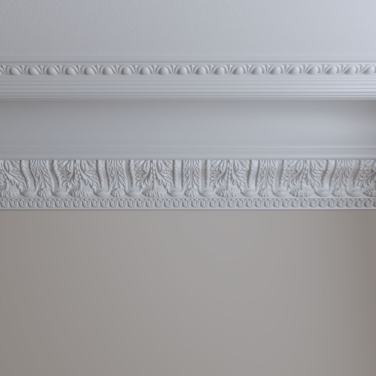 94.5" White Polyurethane Egg and Dart Acanthus Crown Moulding