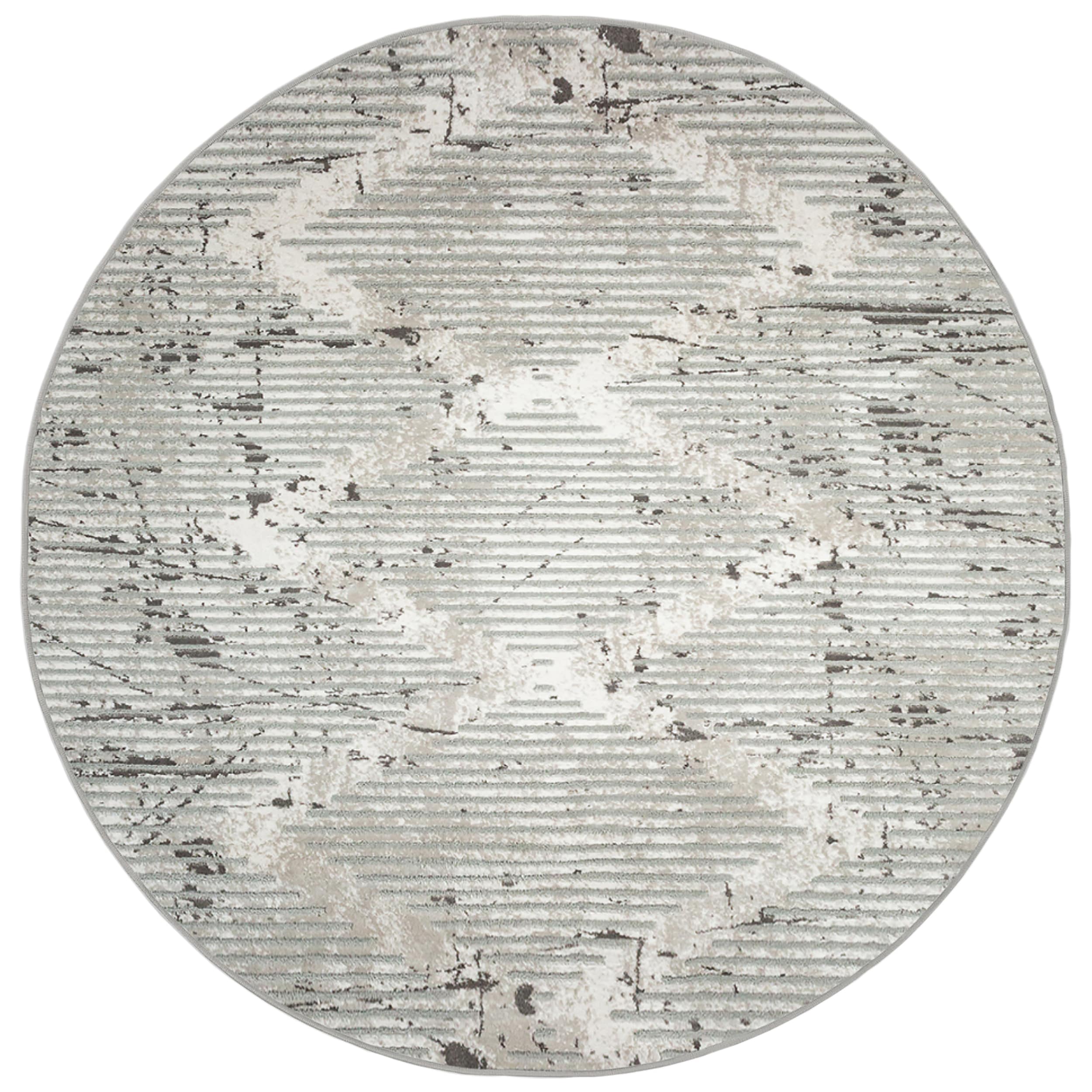 Gray Round Stain-Resistant Synthetic Area Rug, 5'3"