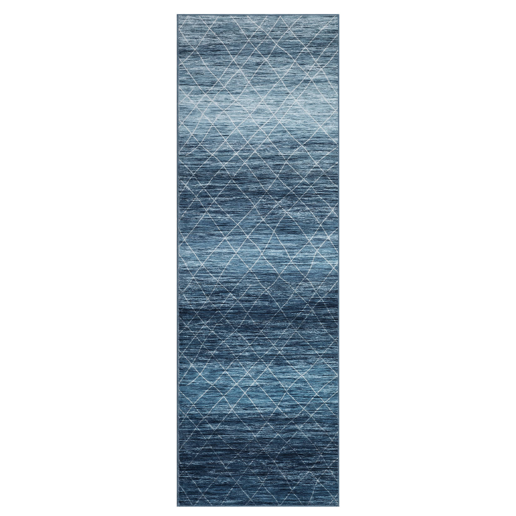 Qeetex LSN-PHO-16AKLGXW 2 x 6 ft Polyester Cashmere Imitation Blue Rectangular Hallway Bathroom Entryway Kitchen Office Foldable Grid Printed Bohemian Washable Area Rug