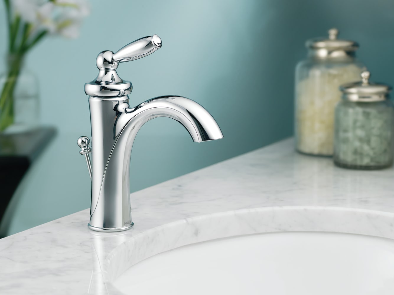 Moen Brantford Chrome 4-in centerset 1-Handle WaterSense Handle Bathroom  Sink Faucet with Drain and Deck Plate in the Bathroom Sink Faucets  department at