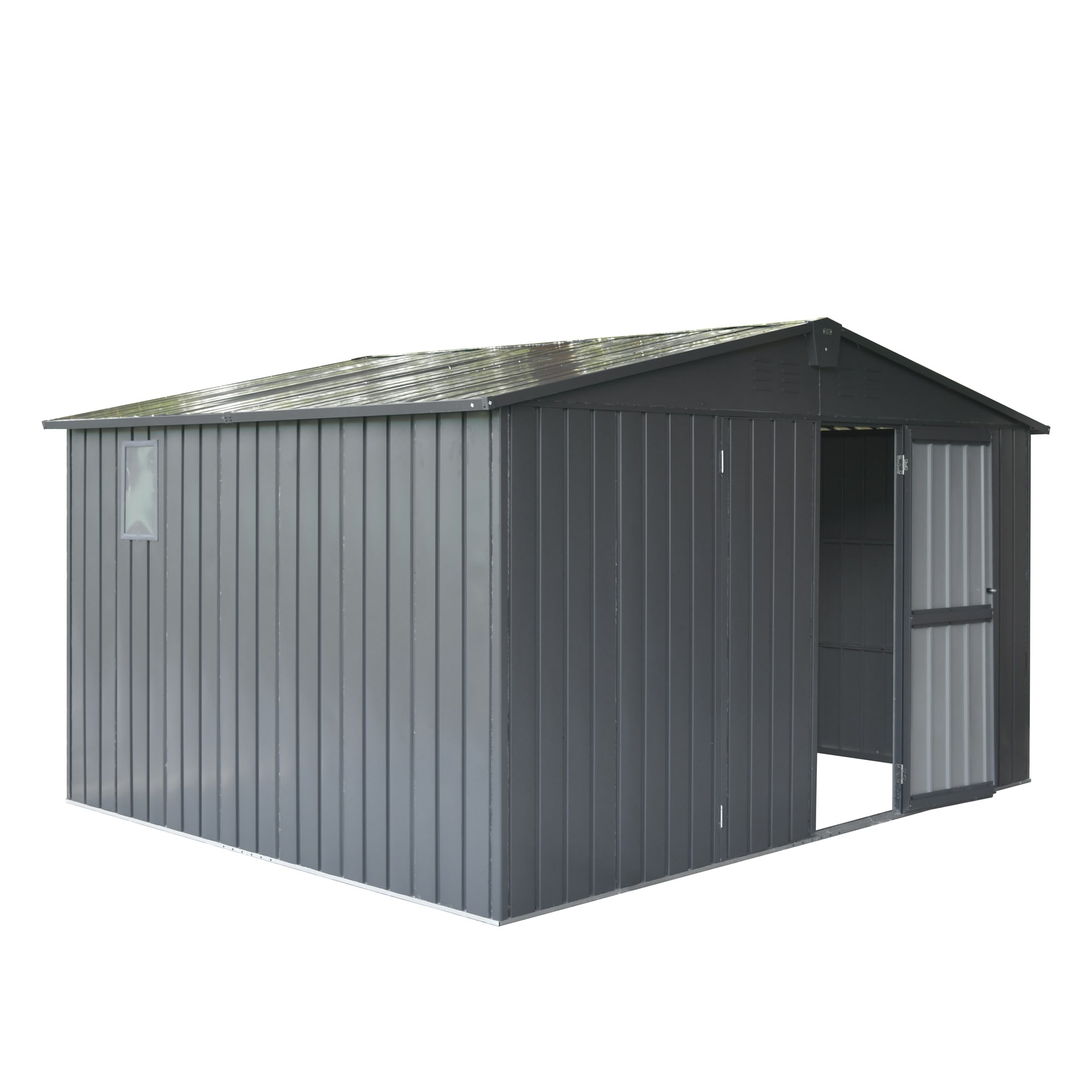 LOVMOR SF-H-W1859S00041 630 Cu Ft Galvanized Steel Shed with Windows Lockable Doors and Sloped Roof