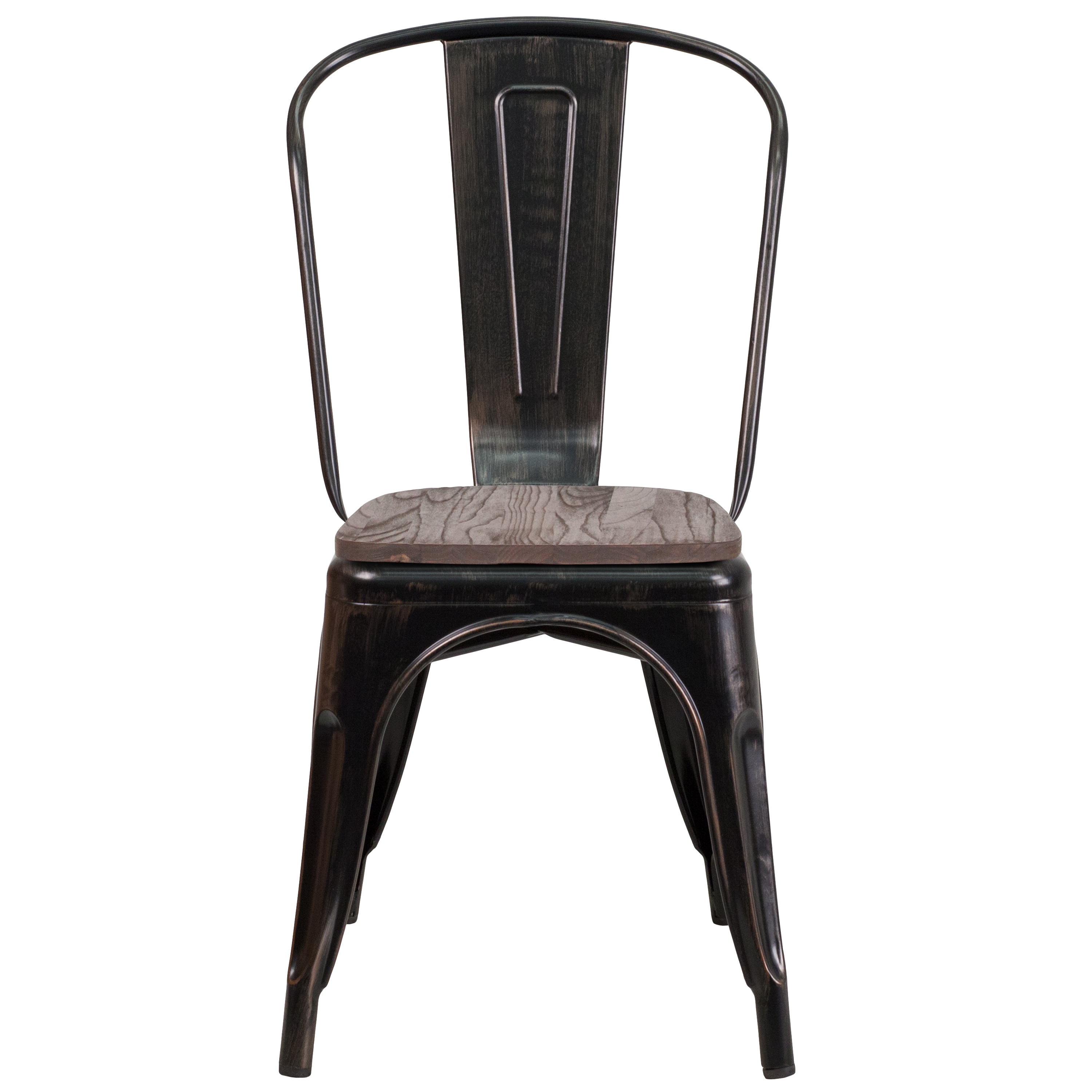 Flash Furniture 889142868217 Luke 4 Pack Black-Antique Gold Metal Stackable Chair with Wood Seat