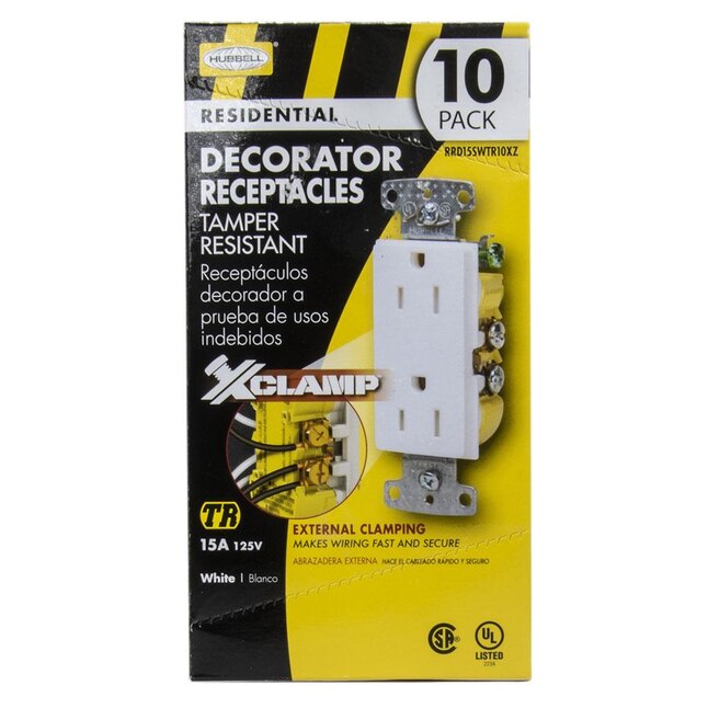 Hubbell X-Clamp White 15-Amp Decorator Tamper Resistant Residential (10-Pack) Outlet Hubbell X-Clamp White 15-Amp Decorator Tamper Resistant Residential (10-Pack) Outlet