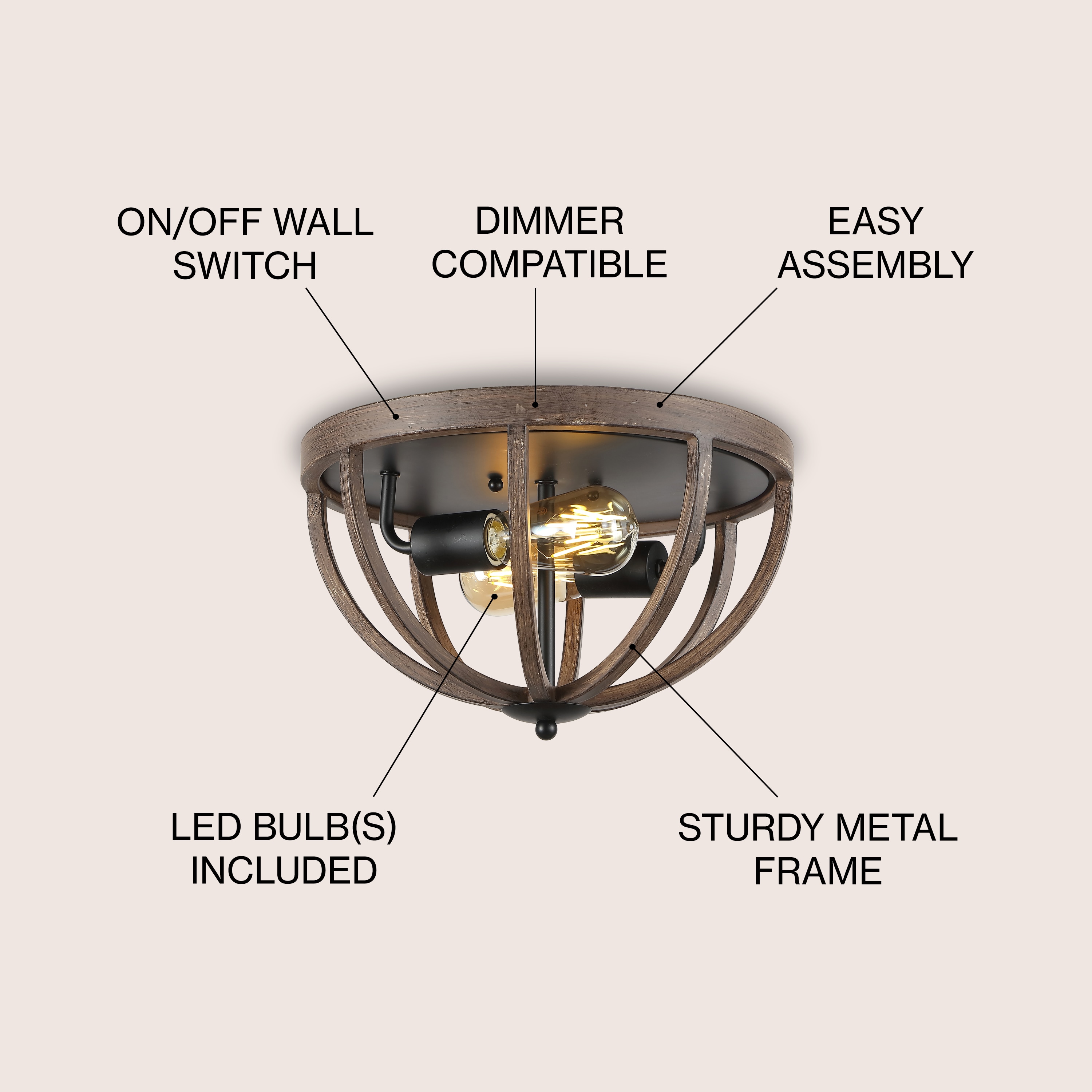 Darlene 13" Rustic Brown Iron LED Flush Mount Light