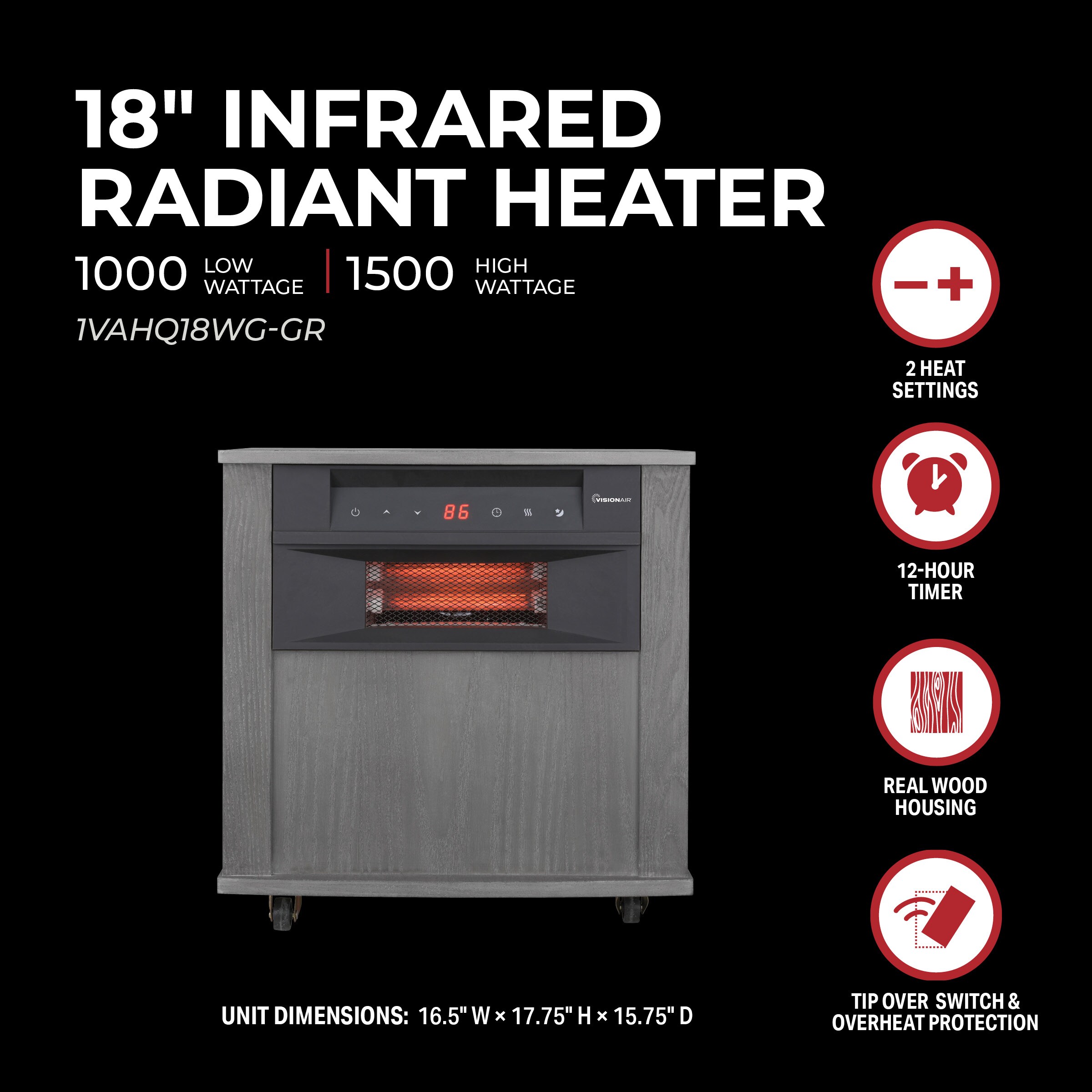 VisionAir 1VAHQ18WG-GR Portable-Electric-Heat - View #3