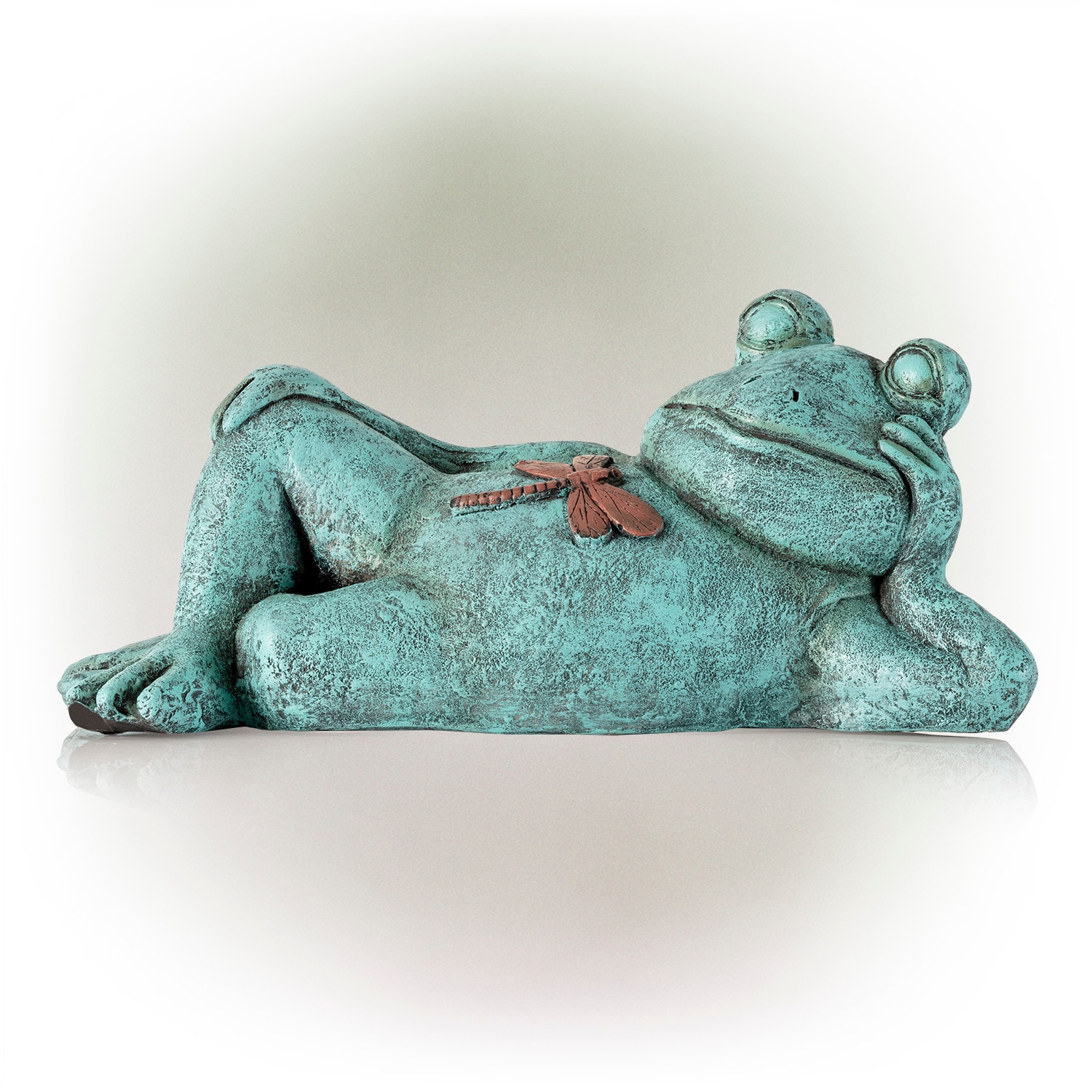 Alpine Frog Relaxing Statue W Dragonfly 7 inch Tall