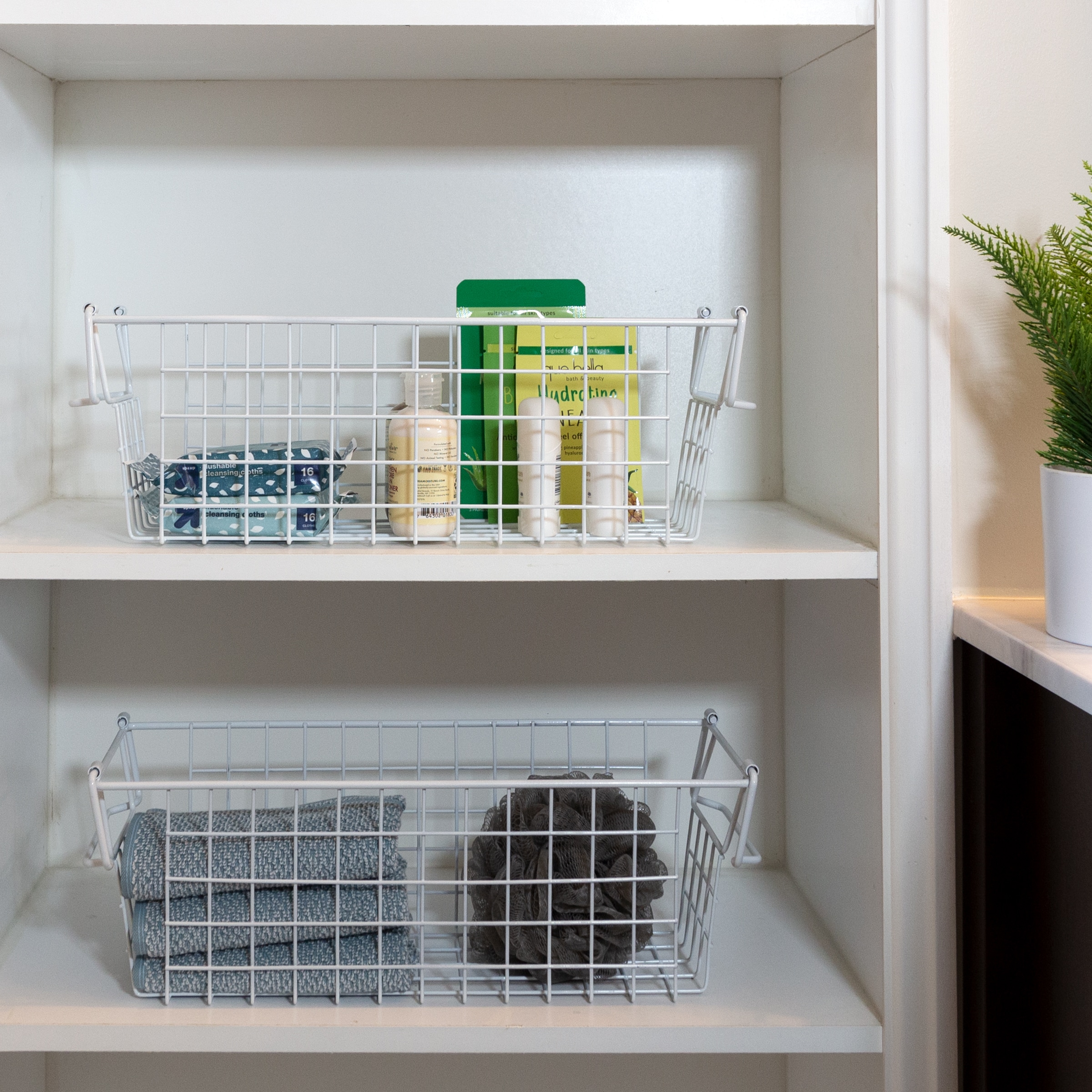 Home-Complete ST-HOME4-WHT 2 -Pack ( 16-in W x 5.5-in H x 6-in D ) White Steel Stackable Bin