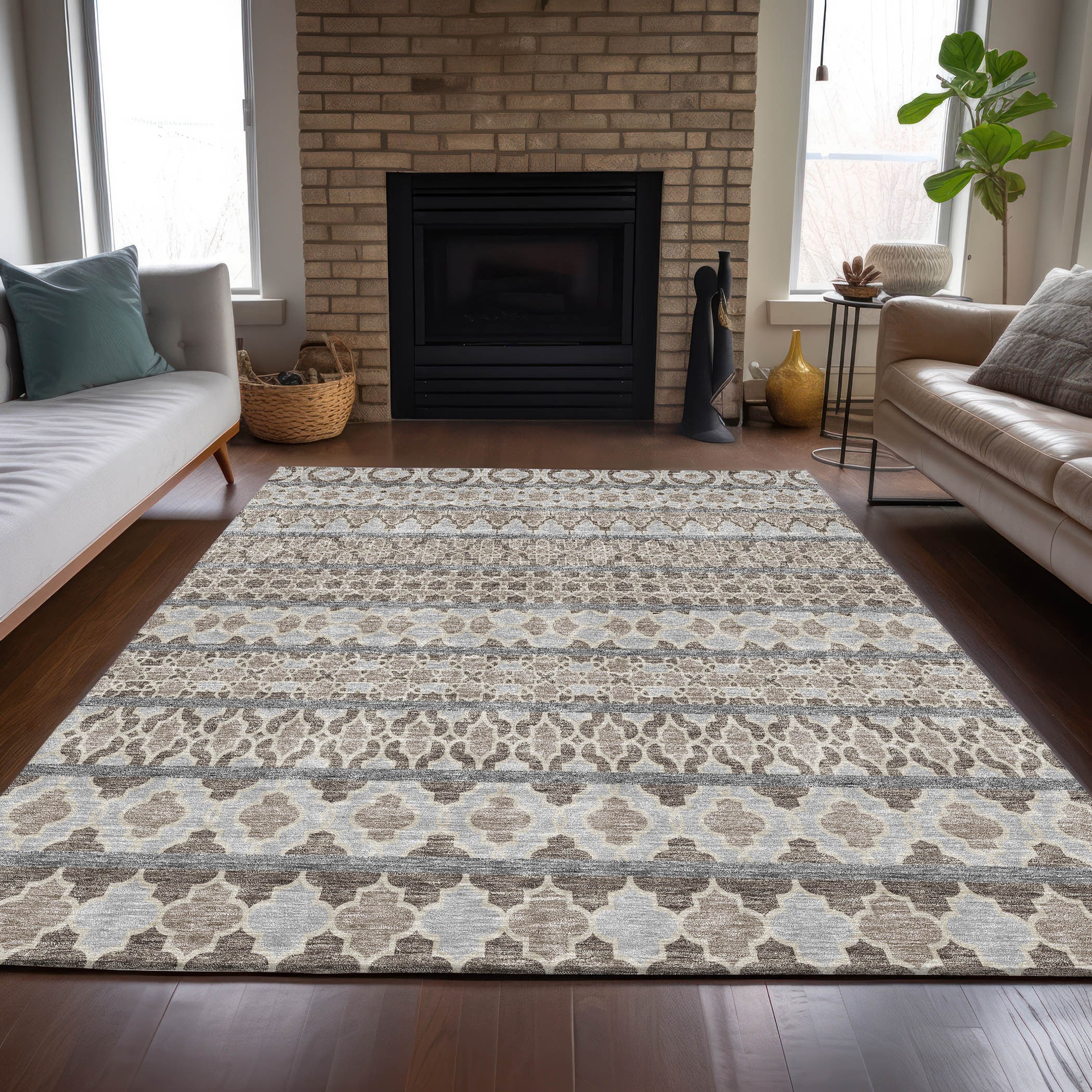 Addison Rugs ACN726TP9X12 Chantille ACN726TP 9 x 12 (ft) Polyester Taupe Rectangular Indoor/Outdoor Geometric Machine washable Area rug