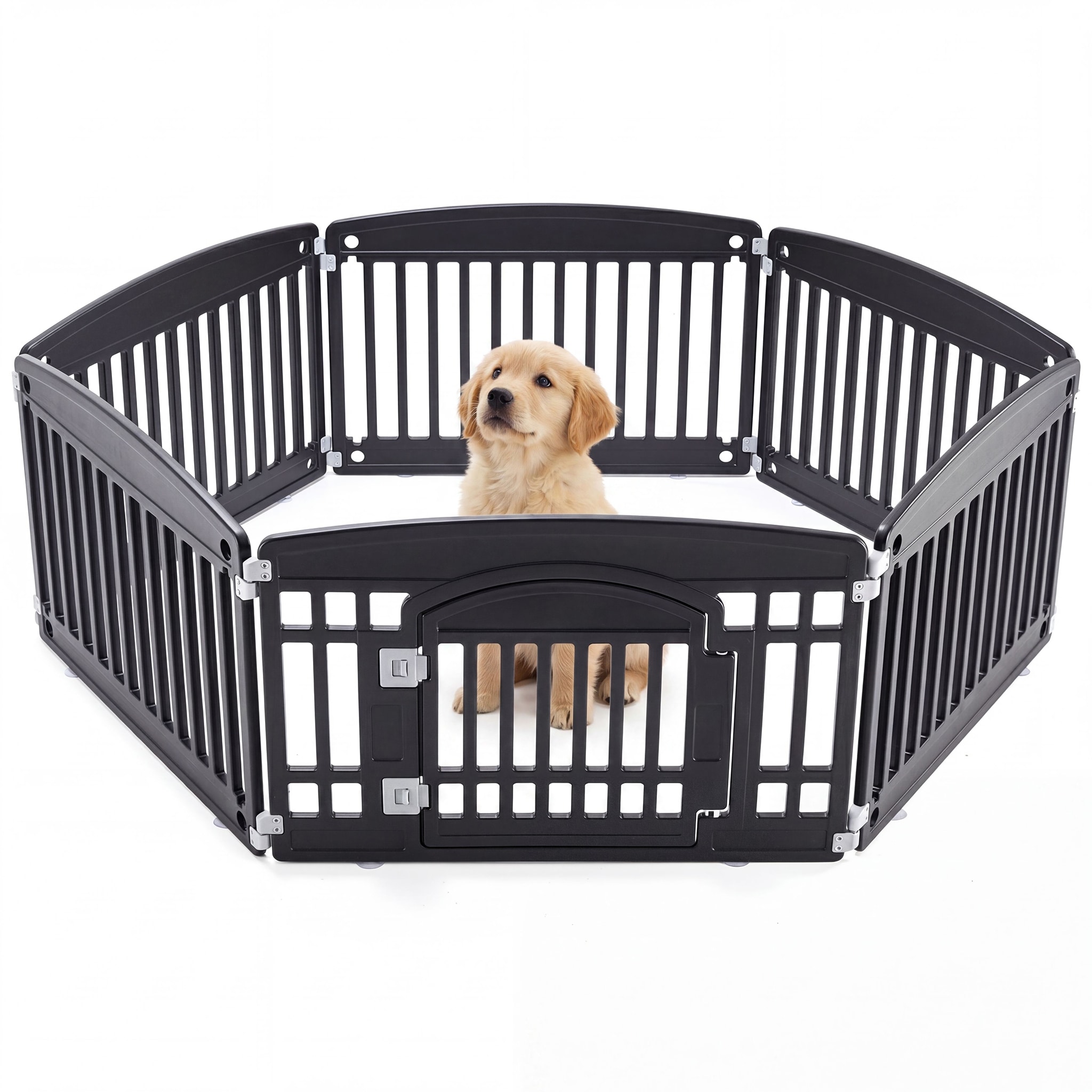 Sweetcrispy - 35-in x 23.5-in 6-Panel Foldable Black Plastic Pet Playpen Indoor/Outdoor Dog Fence...