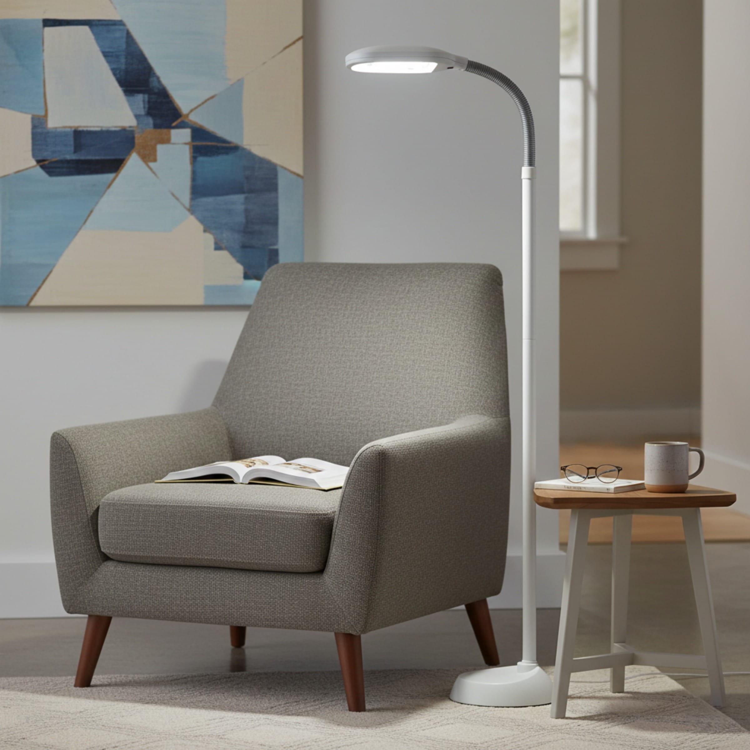 Hastings Home Daylight Gooseneck Floor Lamp, Beige 62.5-in Beige Arc Floor Lamp with No shade Shade