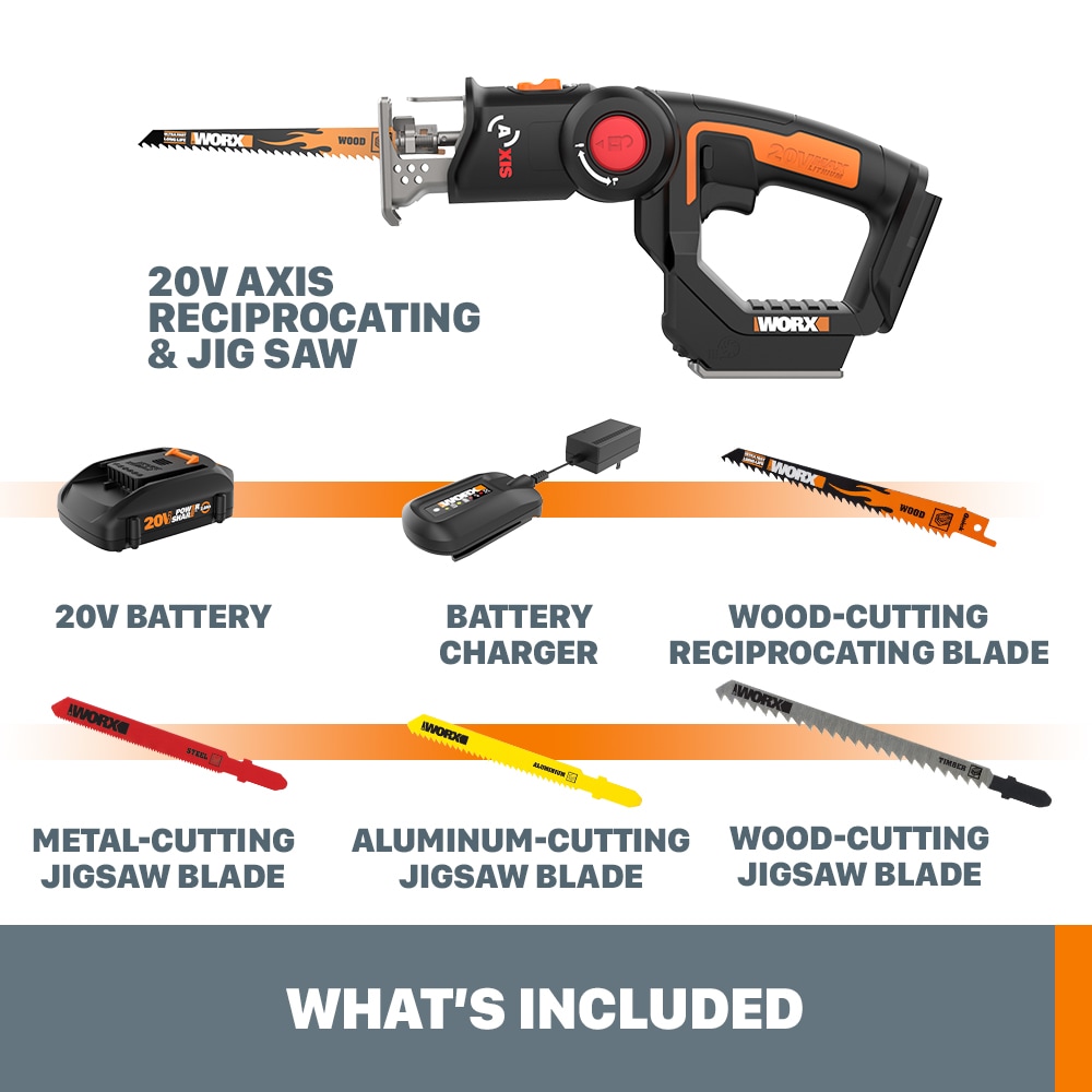 WORX 20-Volt Max Variable Speed Keyless Cordless Jigsaw (Charger Included  and Battery Included) in the Jigsaws department at