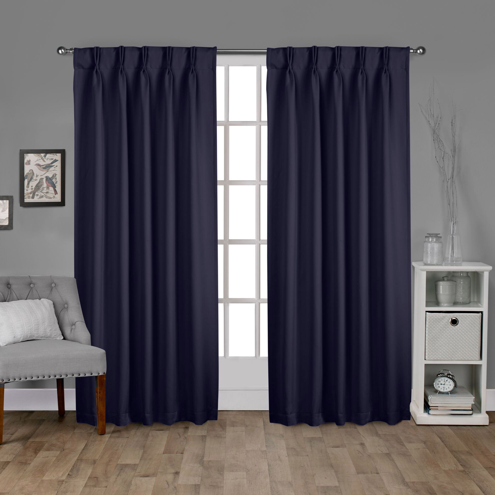 Exclusive Home 96-in Peacoat Blue Room Darkening Interlined Pinch