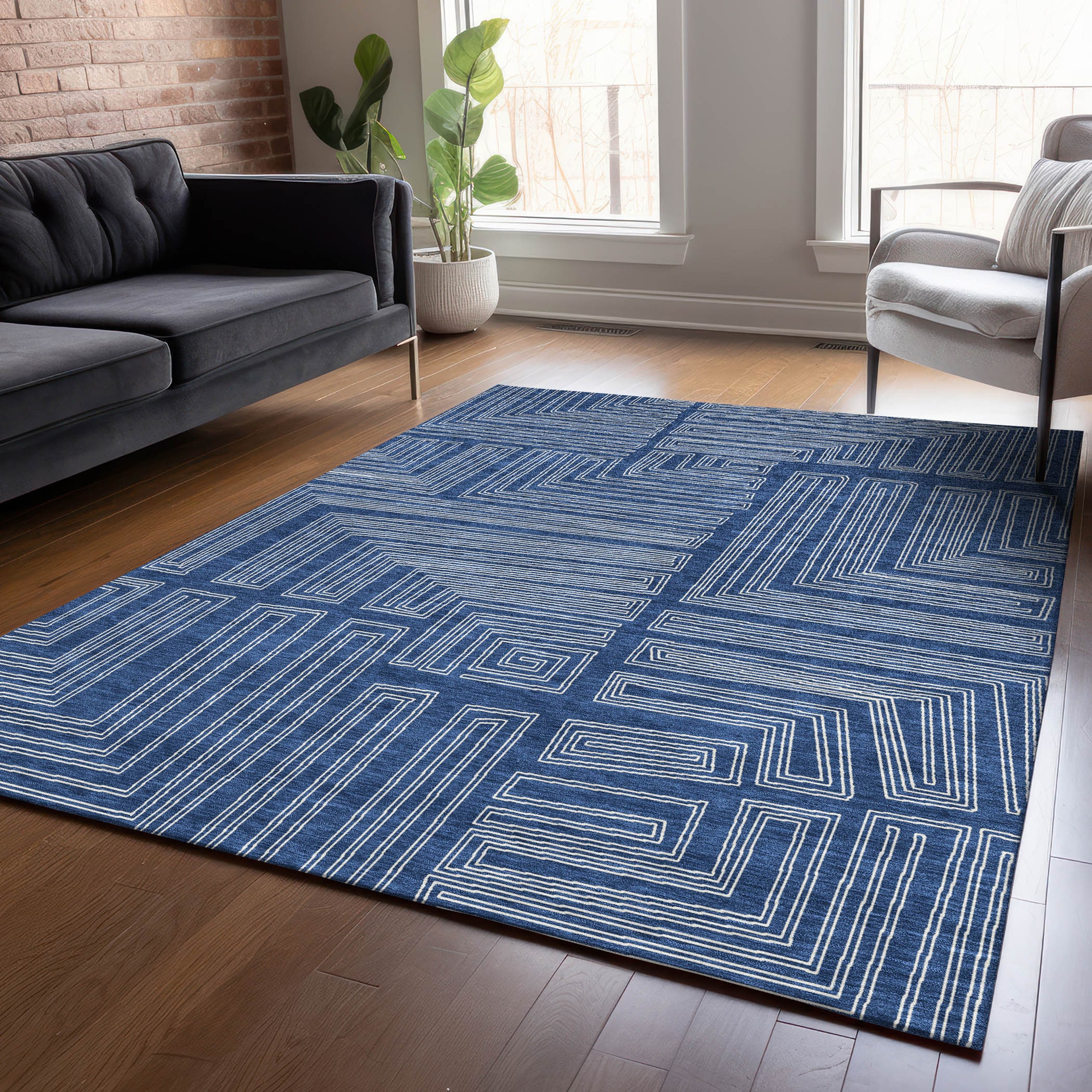 Addison Rugs ACN1045NA10X14 Chantille ACN1045NA 10 x 14 (ft) Polyester Navy Rectangular Indoor/Outdoor Geometric Machine washable Area rug