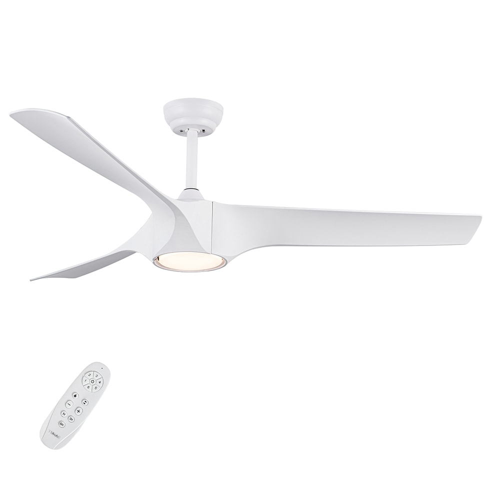 Sunrinx MG37-1-CF-24 YUHAO 56-Inches White with White Blades Color-Changing Integrated LED Fixture Indoor Downrod mount Propeller Ceiling Fan With Light and Remote ( 3 -Blade)