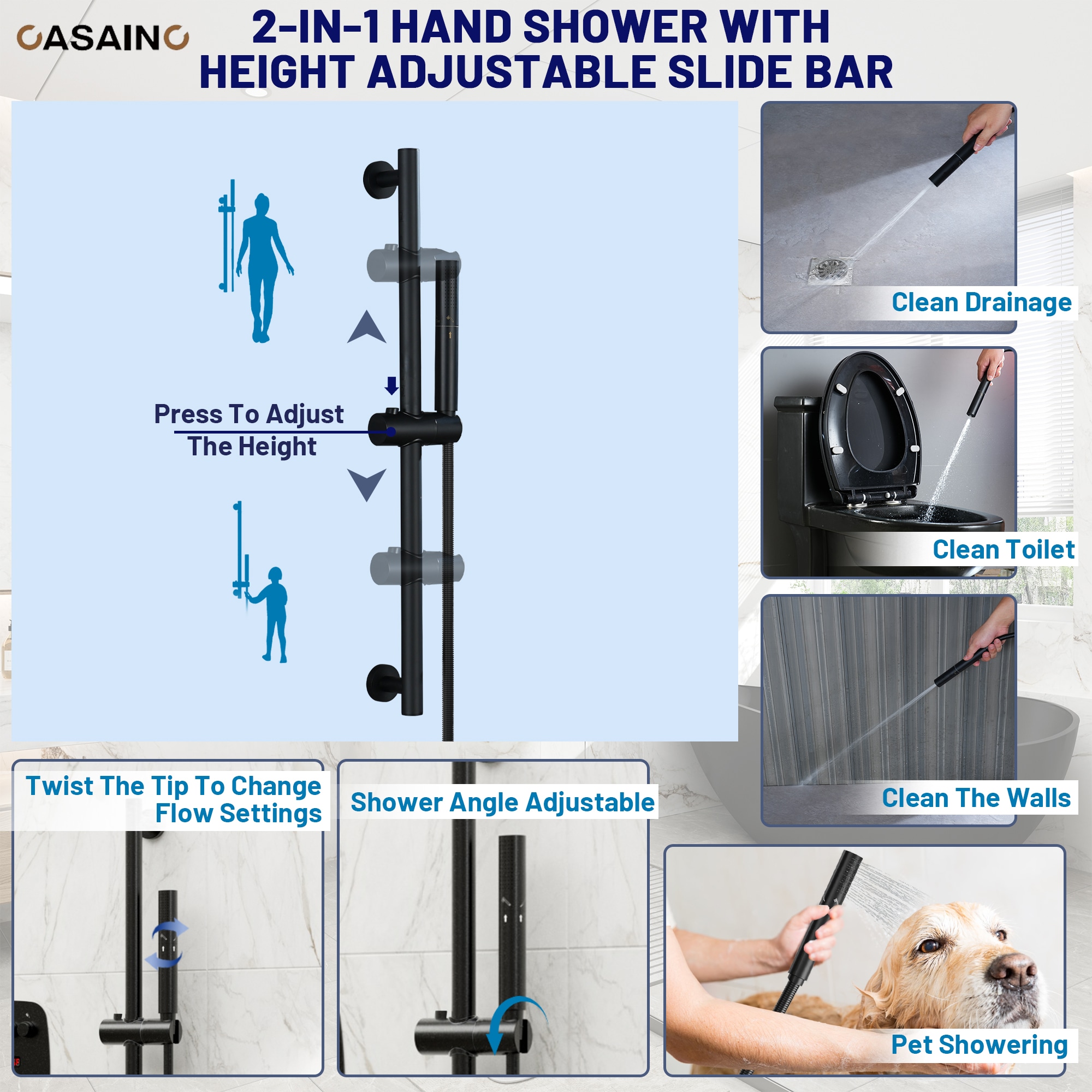 CASAINC BR01008SX12MB Showerhead-Bar-Panels - View #4