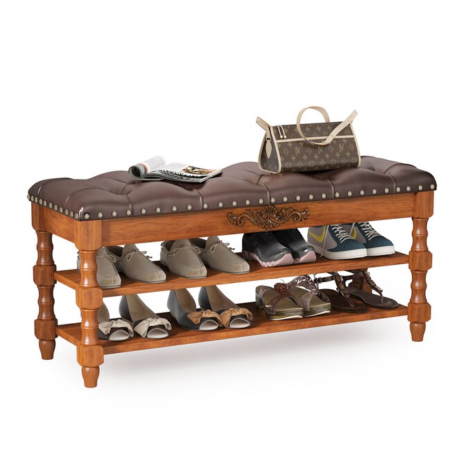 Tribesigns Shoe Bench, Leather Entryway Bench With Shoe Rack