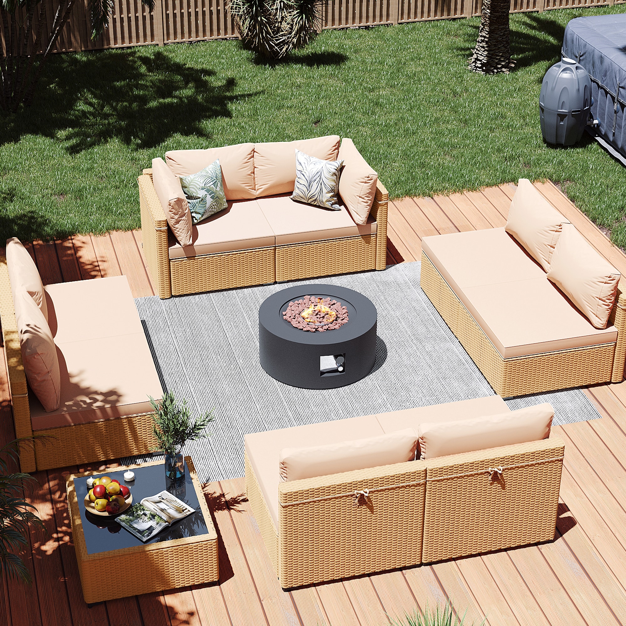 Patio Watcher LS-RT9-Y28TPDK-Y1 10 -Piece Rattan Patio Conversation Set with Beige Cushions