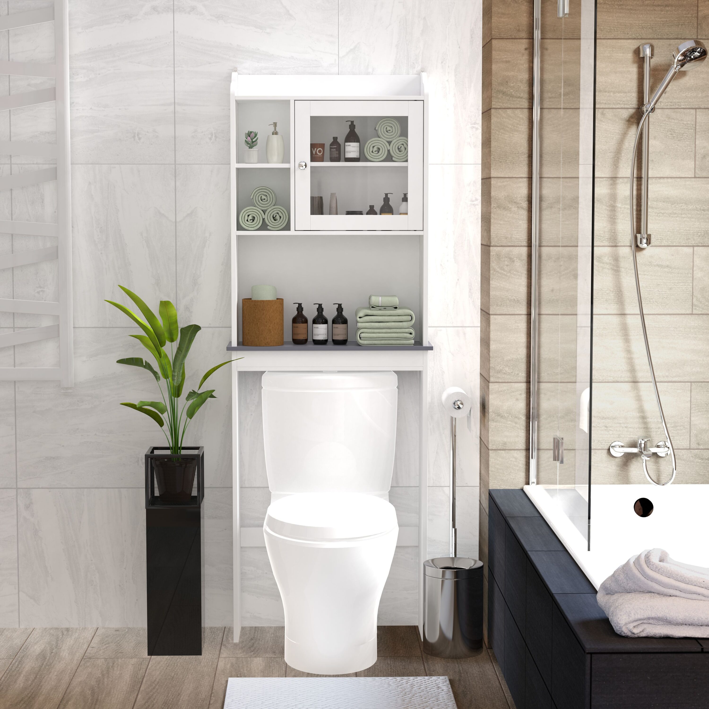 Tatayosi - Modern Over The Toilet Space Saver Organization Wood Storage Cabinet for Home Bathroom...