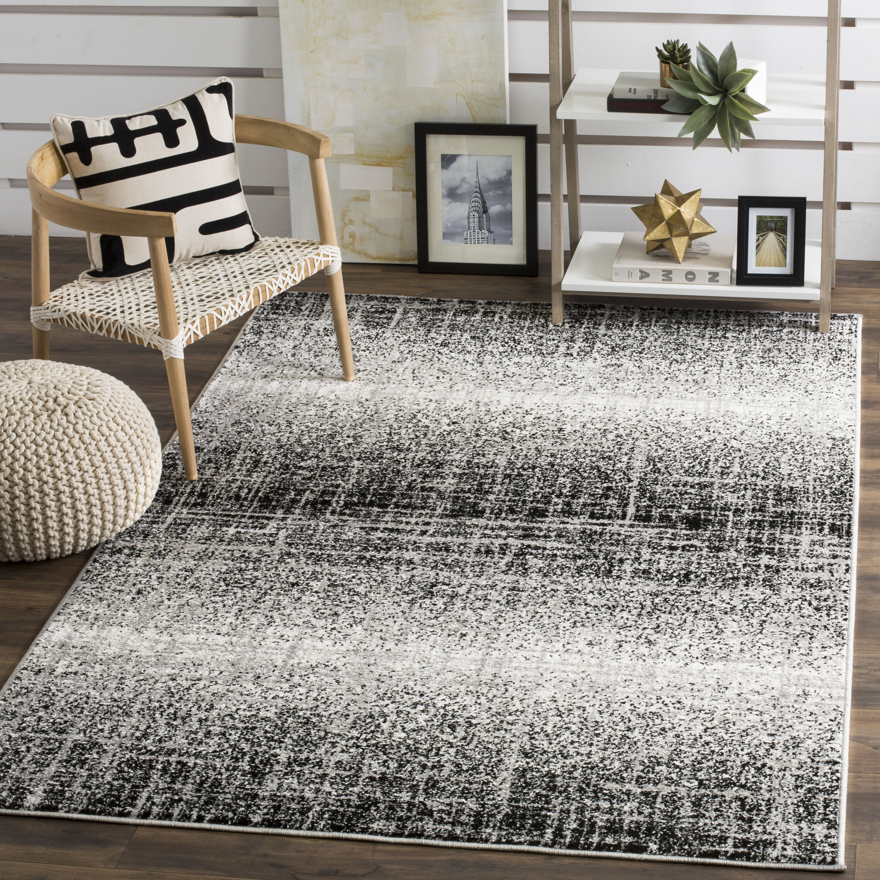 Safavieh ADR116A-4SQ Adirondack Lannet 4 x 4 (ft) Loomed Polypropylene Silver/Black Square Indoor Abstract Industrial Area rug