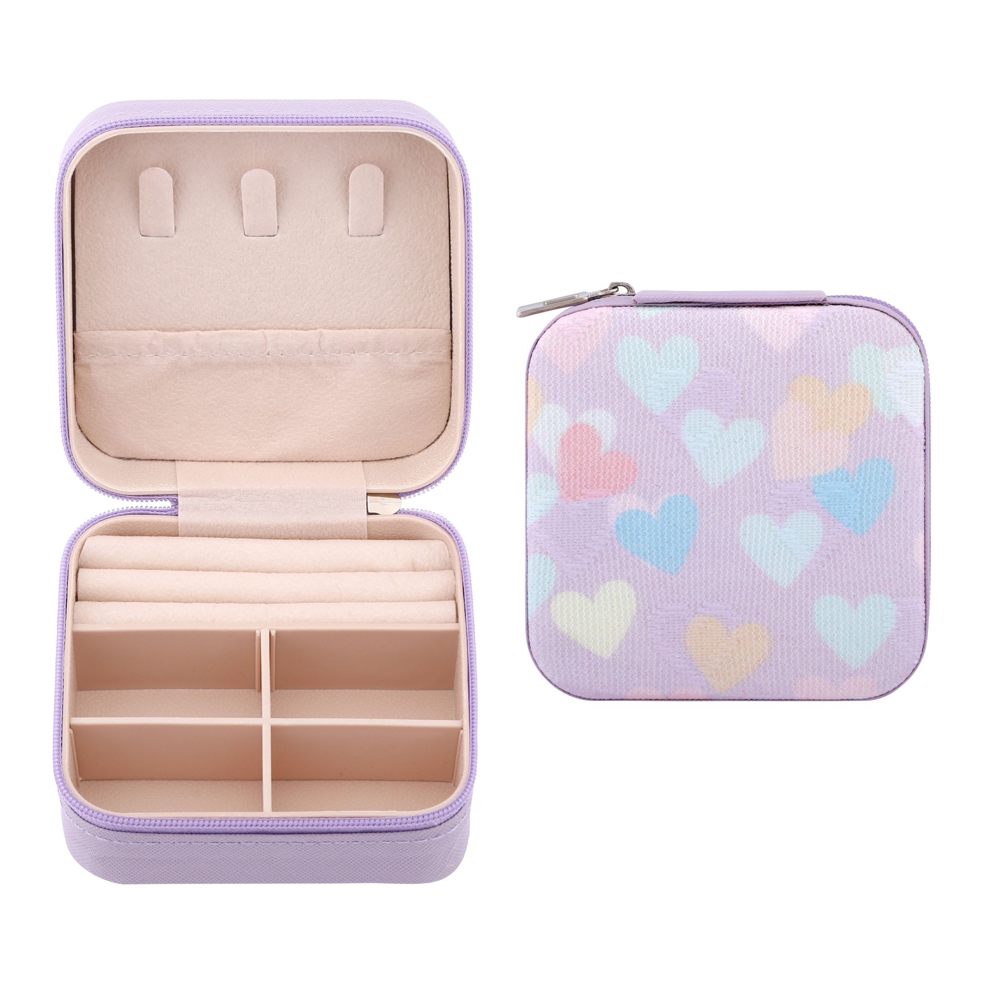 Unique Bargains Mini Jewelry Box for Women PU Leather Jewelry Organizer with Zipper Case Storage Display Holder for Earring and Ring 4x4x2in Light Purple