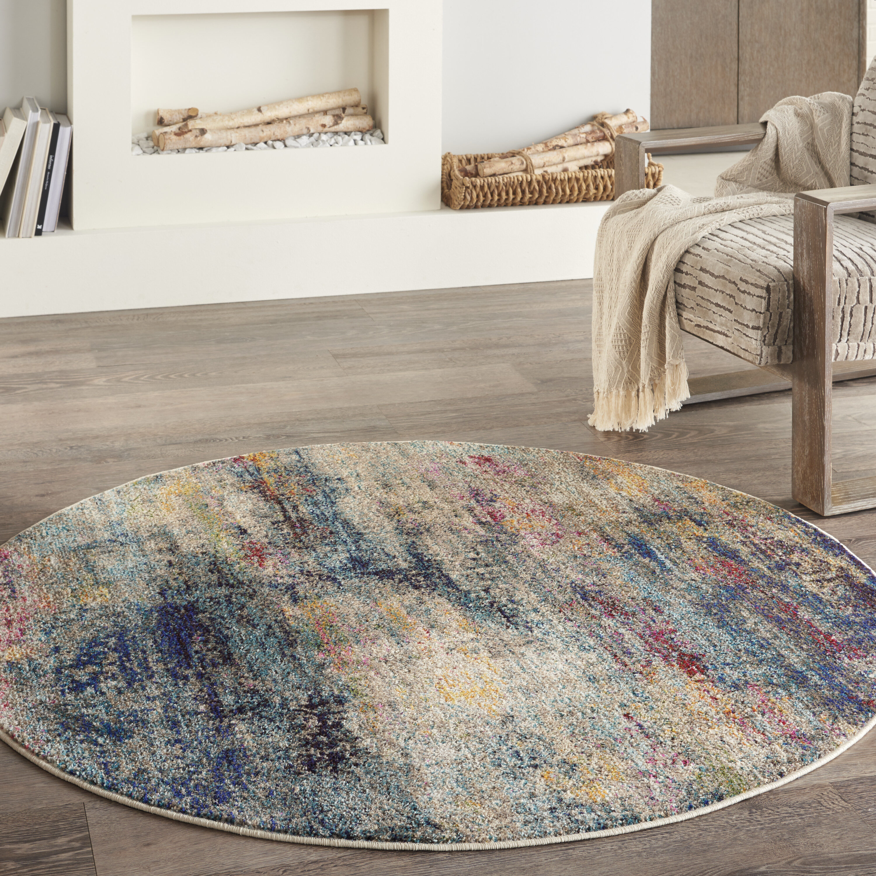 Nourison 99446816078 Celestial 5 x 5 (ft) Loomed Polypropylene Multicolor Round Indoor Abstract Area rug