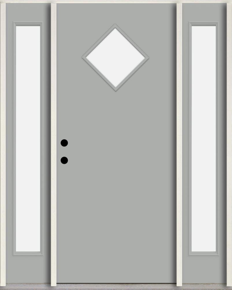 RELIABILT LO1067126 Spotlights 60-in x 80-in x 4-5/8-in Fiberglass 1/4 lite Right-hand inswing Infinity Gray Paint Painted Prehung Front Door with Sidelights Insulating core