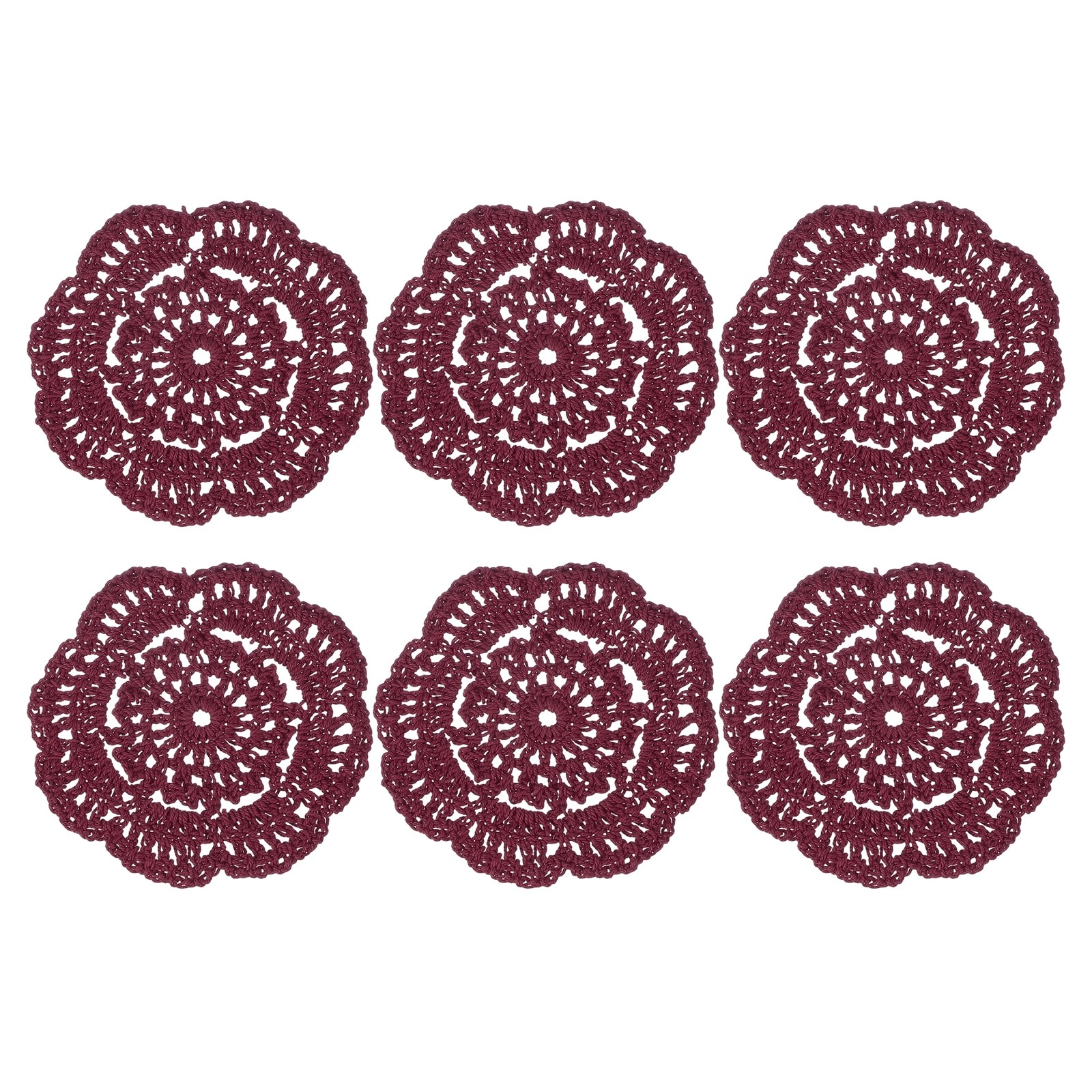 Unique Bargains 6pcs Crochet Doilies Handmade Tray Doilies 4 Inch Round Cloth Placemats Lace Coasters for Crafts Daily Use Festivals Home Decoration Burgundy #S26042300UX5018