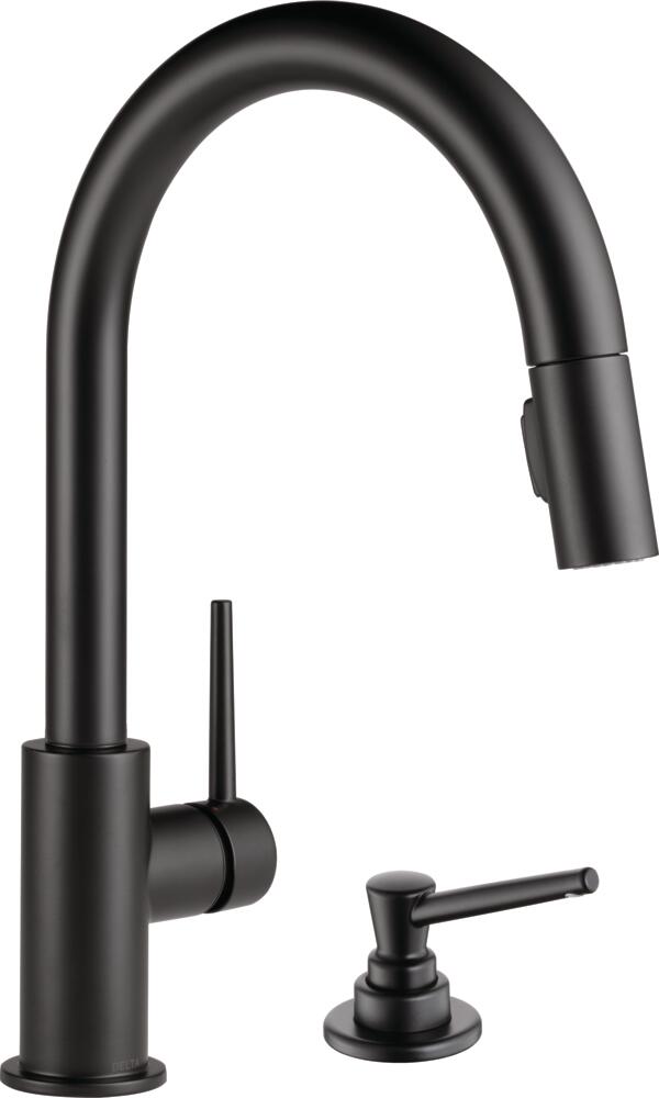Delta Trinsic Matte Black Pull-down Kitchen Faucet with Sprayer and Soap Dispenser