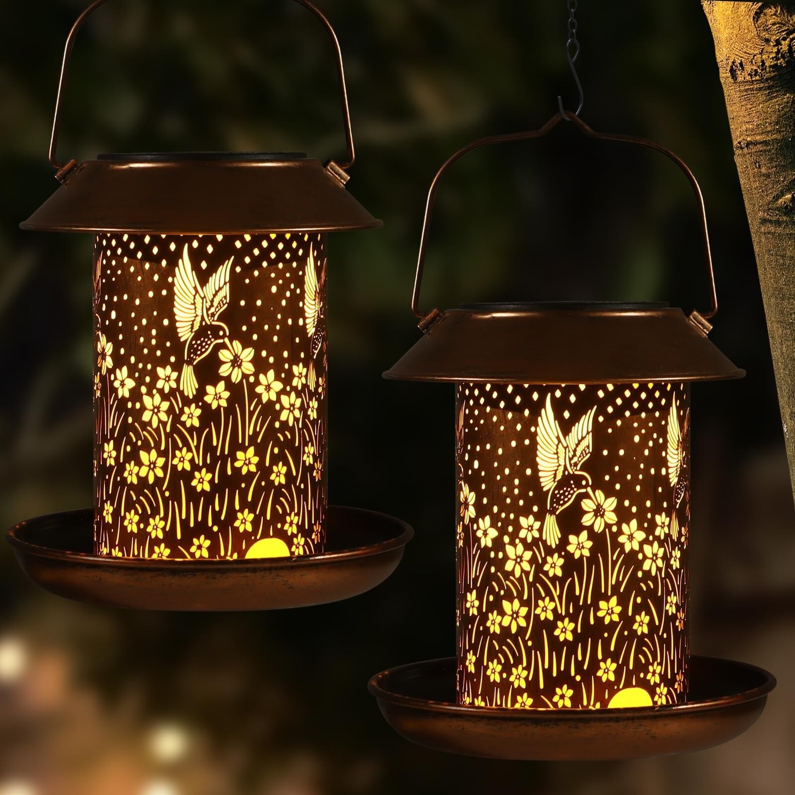 ITOPFOX -  Solar Bird Feeders Outdoor Metal Hummingbird Lantern Waterproof Garden Decor LED Light...