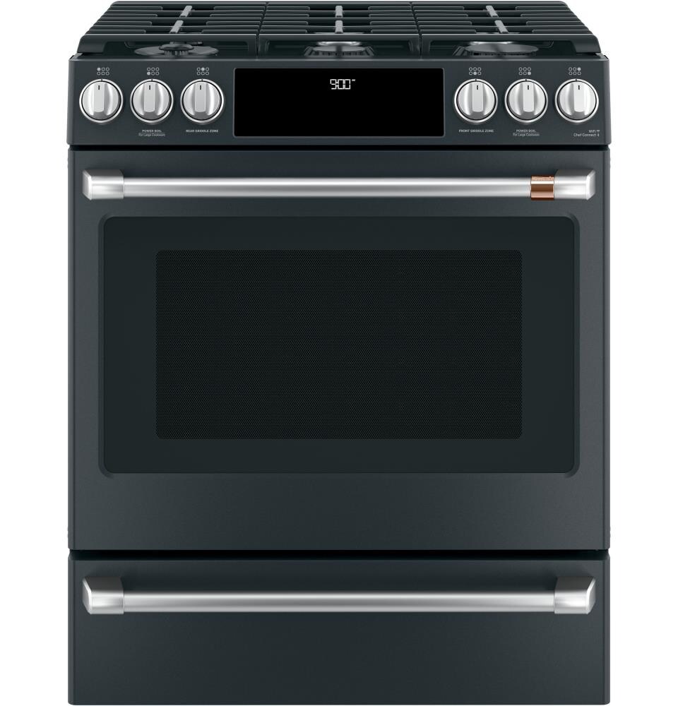 Cafe C2S900P3MD1 30-in Deep Recessed 6 Burners Self-cleaning Convection Oven Slide-in Smart Dual Fuel Range (Matte Black)