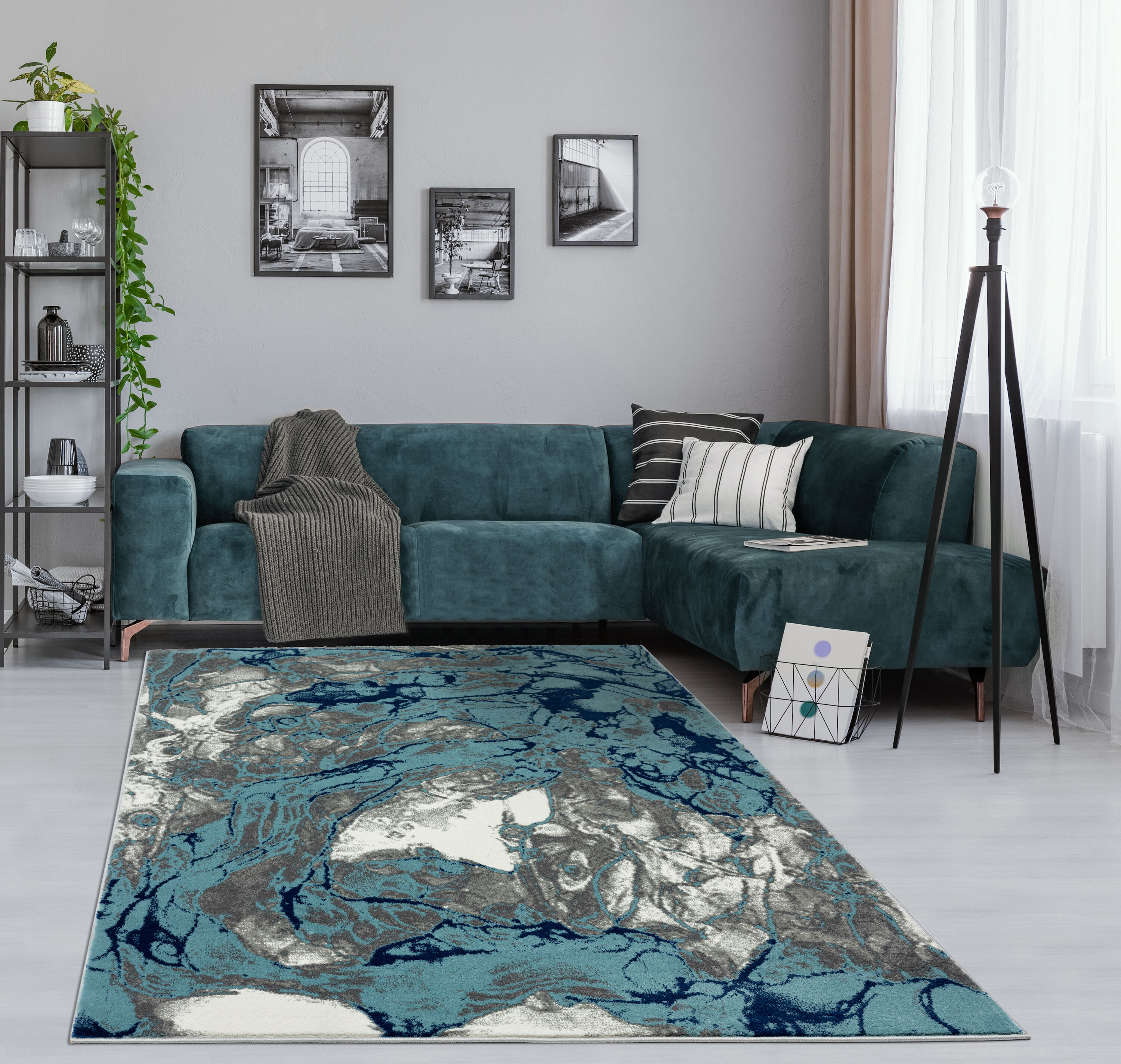 MDA Rugs SM1258 Samos 5 x 8 (ft) Blue/Gray Rectangular Indoor Abstract Area rug