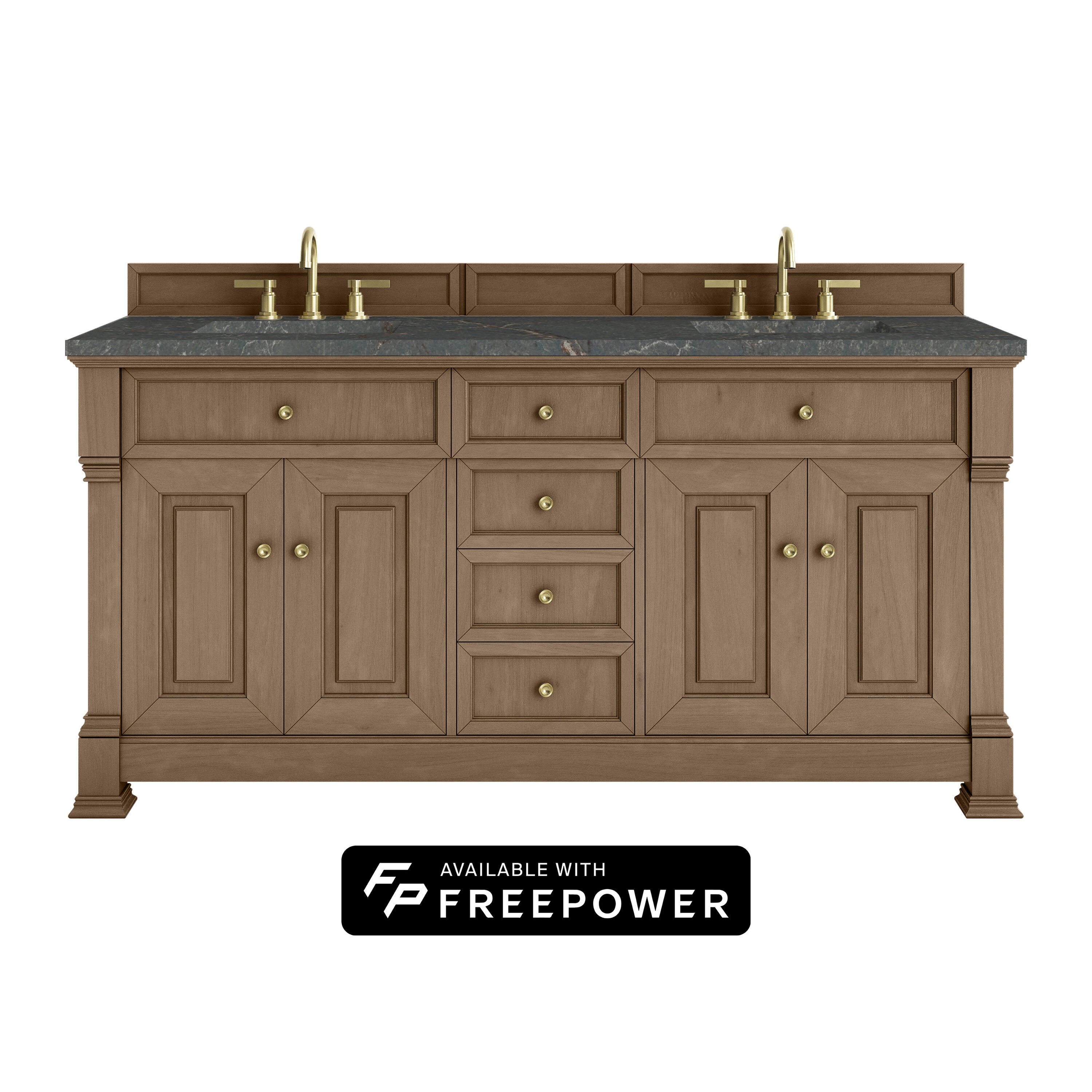 James Martin Vanities - Brookfield 72-in Pecan Undermount Double Sink Bathroom Vanity with Parisi...