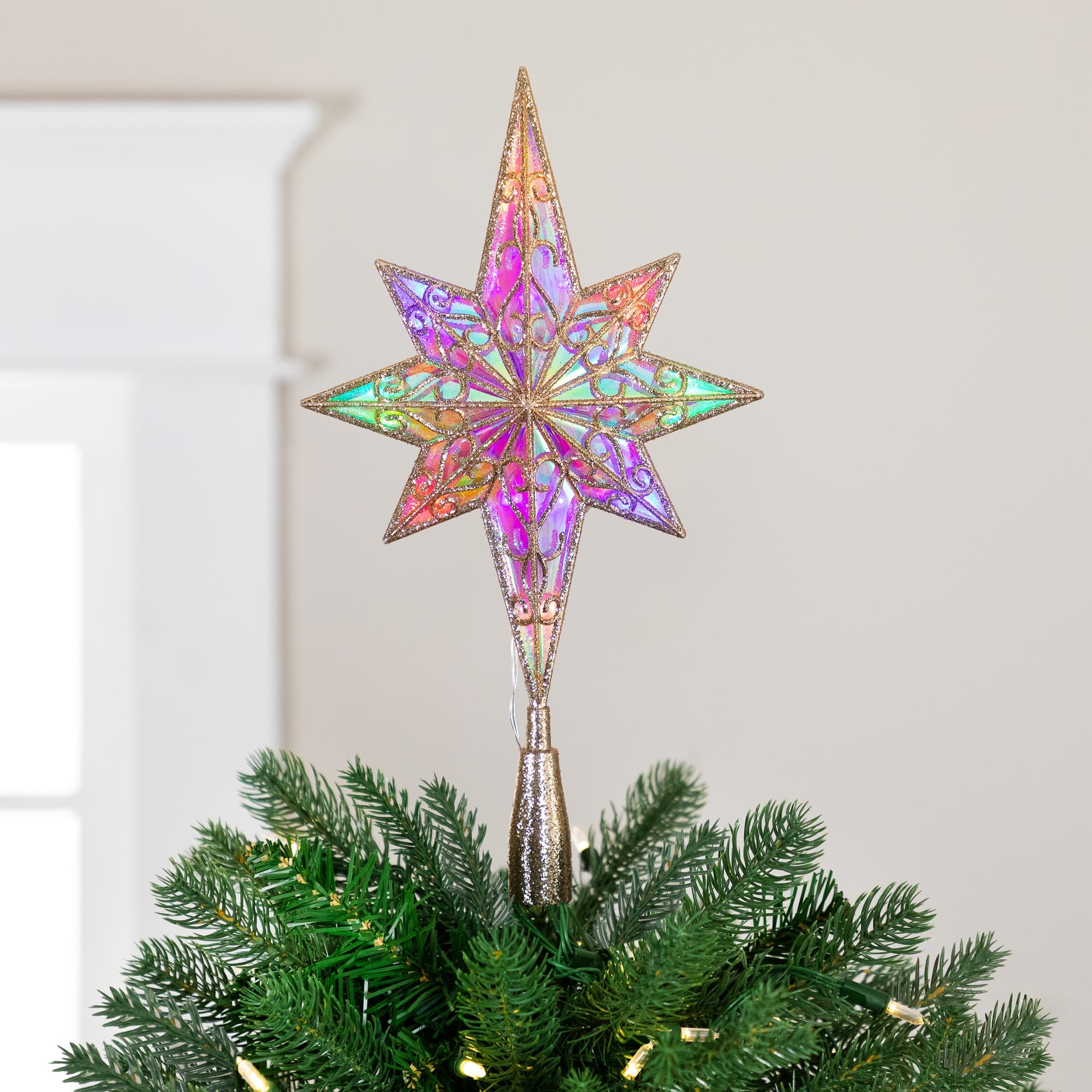 Northlight LED Star of Bethlehem Christmas Tree Topper - 14.5 inch - Champagne Gold - Multi Lights